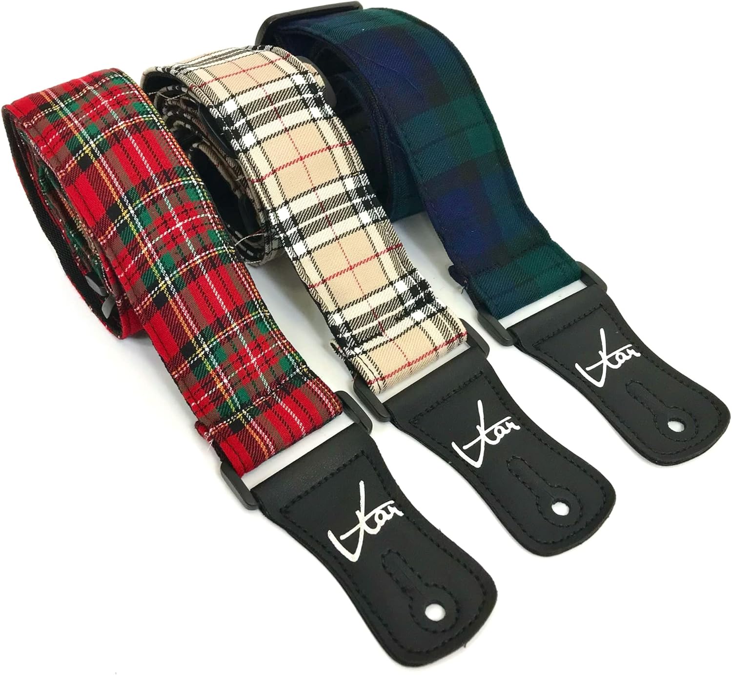 1to1 Music Vtar Guitar Strap - Red Royal Stewart Plaid/Tartan Strap Handmade with Vegan Leather