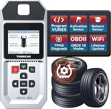 THINKTPMS VENU90 TPMS OBD2 Scanner Diagnostic Tool, Activate/Read/Learn TPMS Sersor, Programming THINKCAR/MUCAR Sensors315/ 433MHz Only,No App Needed, Lifetime Wi-Fi Upgrades