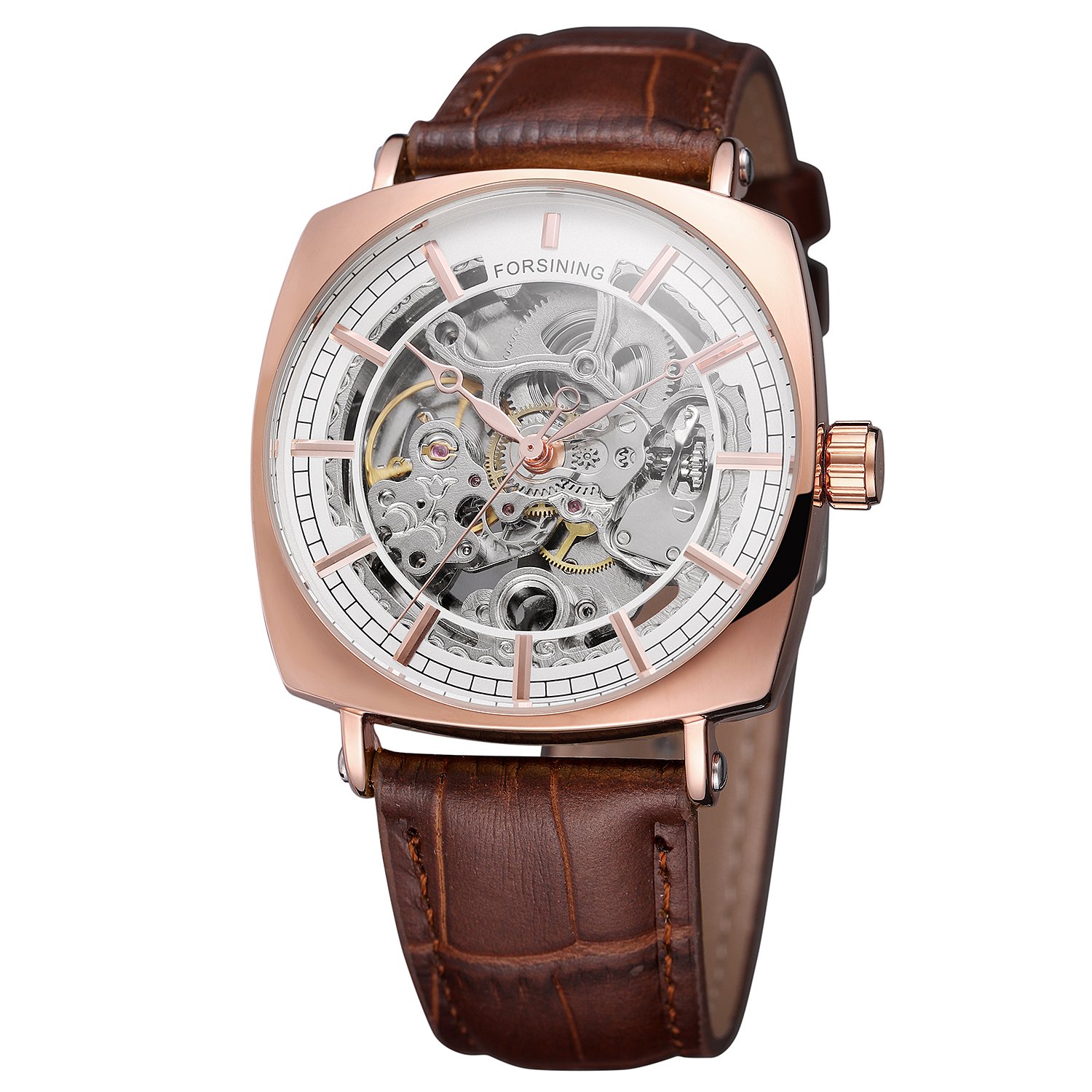 Forsining Mens Quality Automatic Self-winding Skeleton Square Watch with Genuine Leather Strap (B07DD8DPYH) Amazon Price History, Amazon Price Tracker