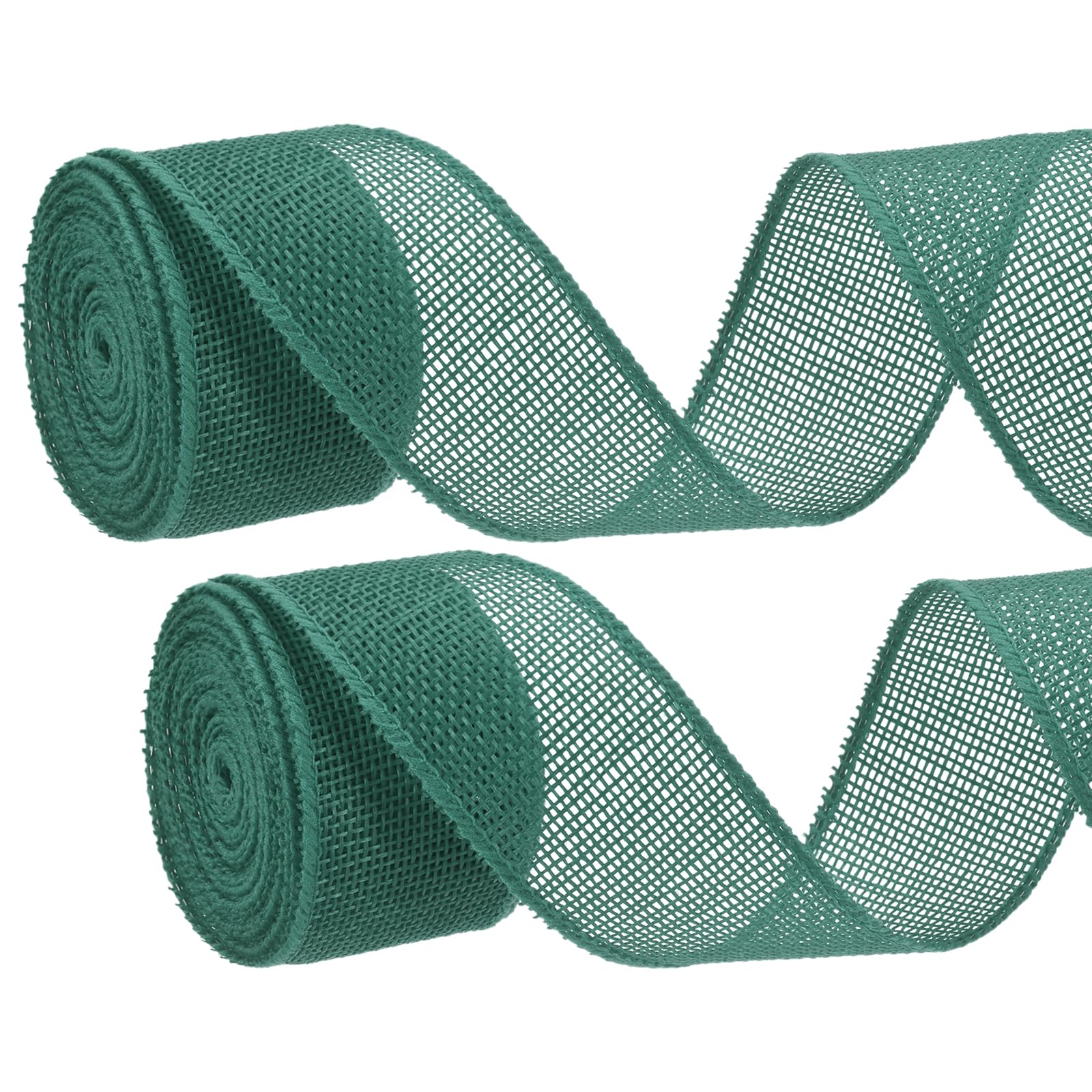 PATIKIL 2PCS Burlap Wired Ribbon, (40mm x 5m, Blue Green), Wired Edge Linen Wired Ribbons, Suit for - Crafts/Wreath/Bow Making/Gift Wrapping/Christmas Tree Decoration — image 1