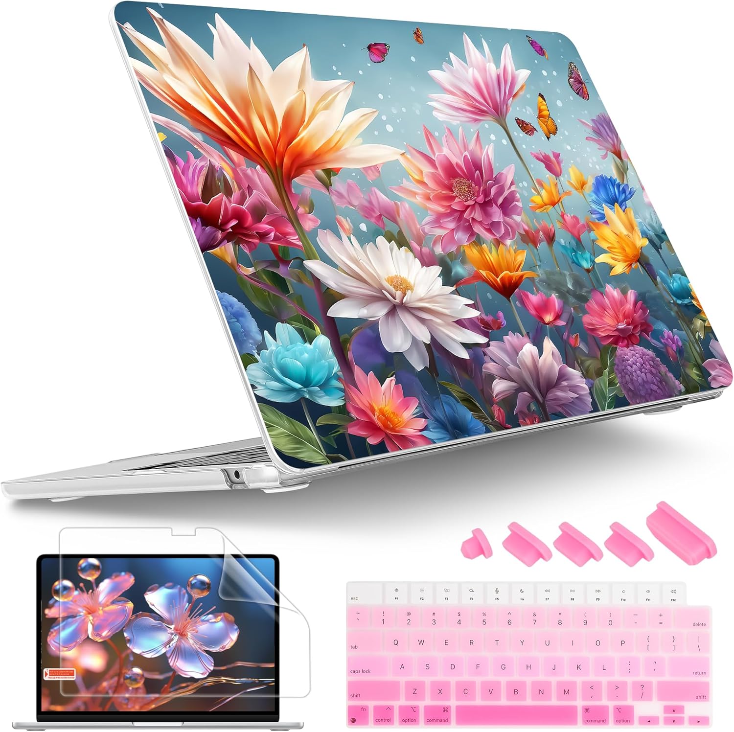 Tuiklol for 2025 2024 2023 MacBook Air 15 inch Case M4 M3 M2 Chip, Model A3241 A3114 A2941 Hard Shell Case with Keyboard Cover & Screen Protector for MacBook 15.3'' Cover,Multicolored Floral