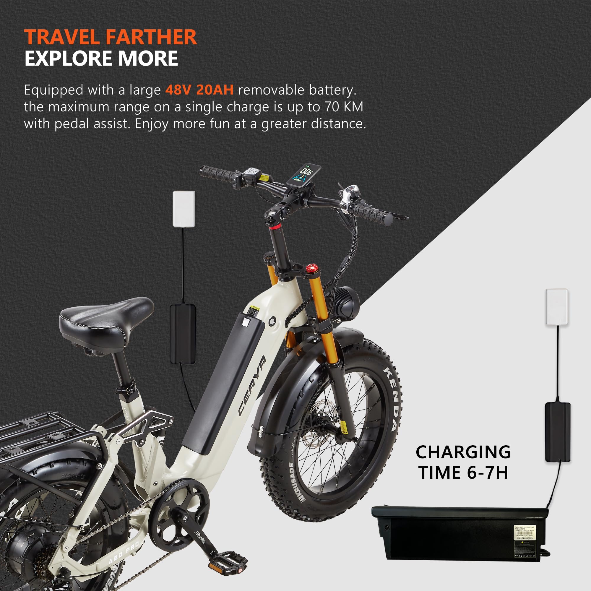 Vélo Électrique 20" × 4.0 Fat Bike Electrique VTT Electrique Adulte Homme Femme Velo Electrique avec Batterie Amovible 48V20AH Freins Hydrauliques Doubles Suspension Double A20 Pro