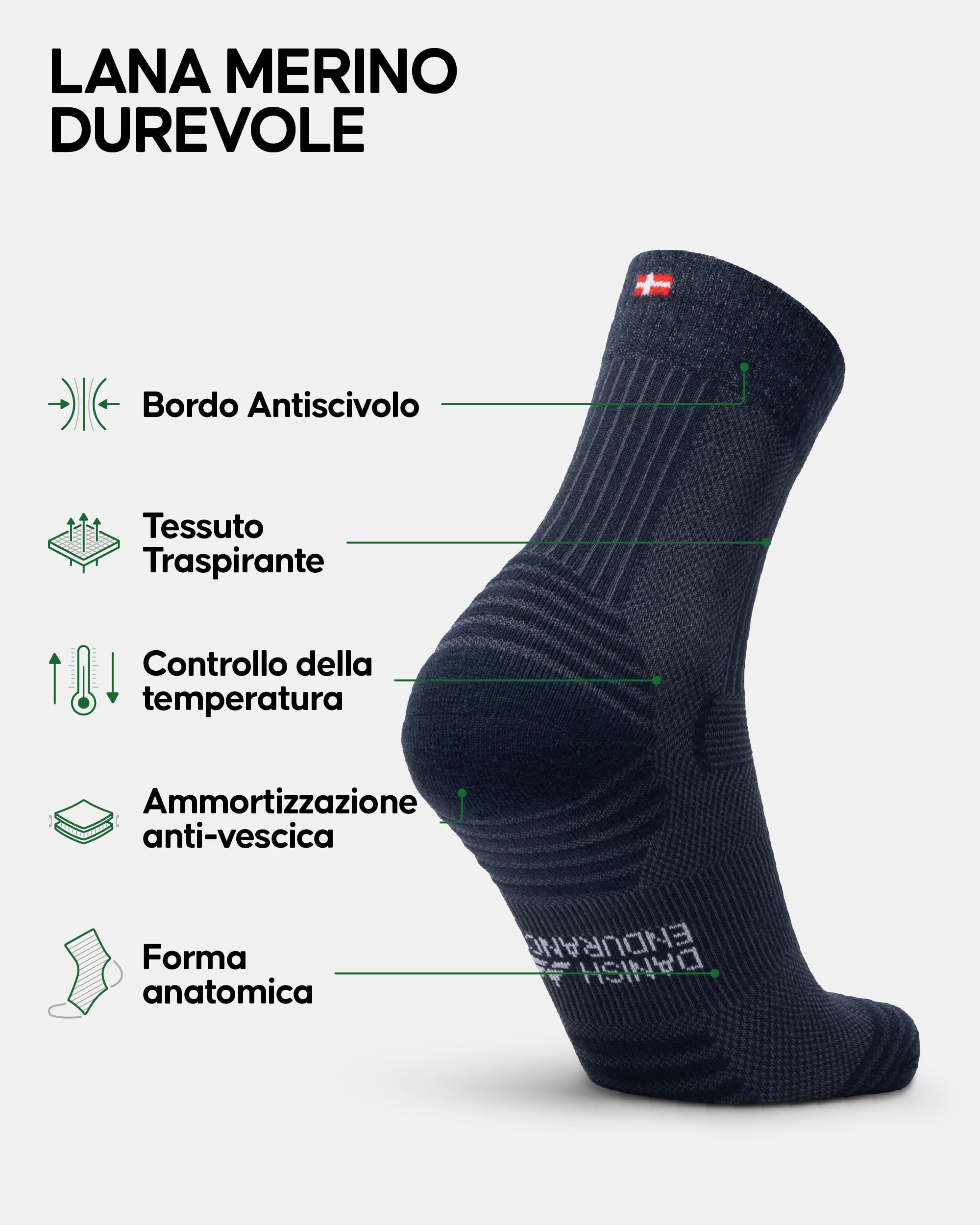 DANISH ENDURANCE Calze Trekking Leggere in Lana Merino, Anti-Vesciche, Traspiranti, da Uomo, Donna, Bambino, 3 Paia