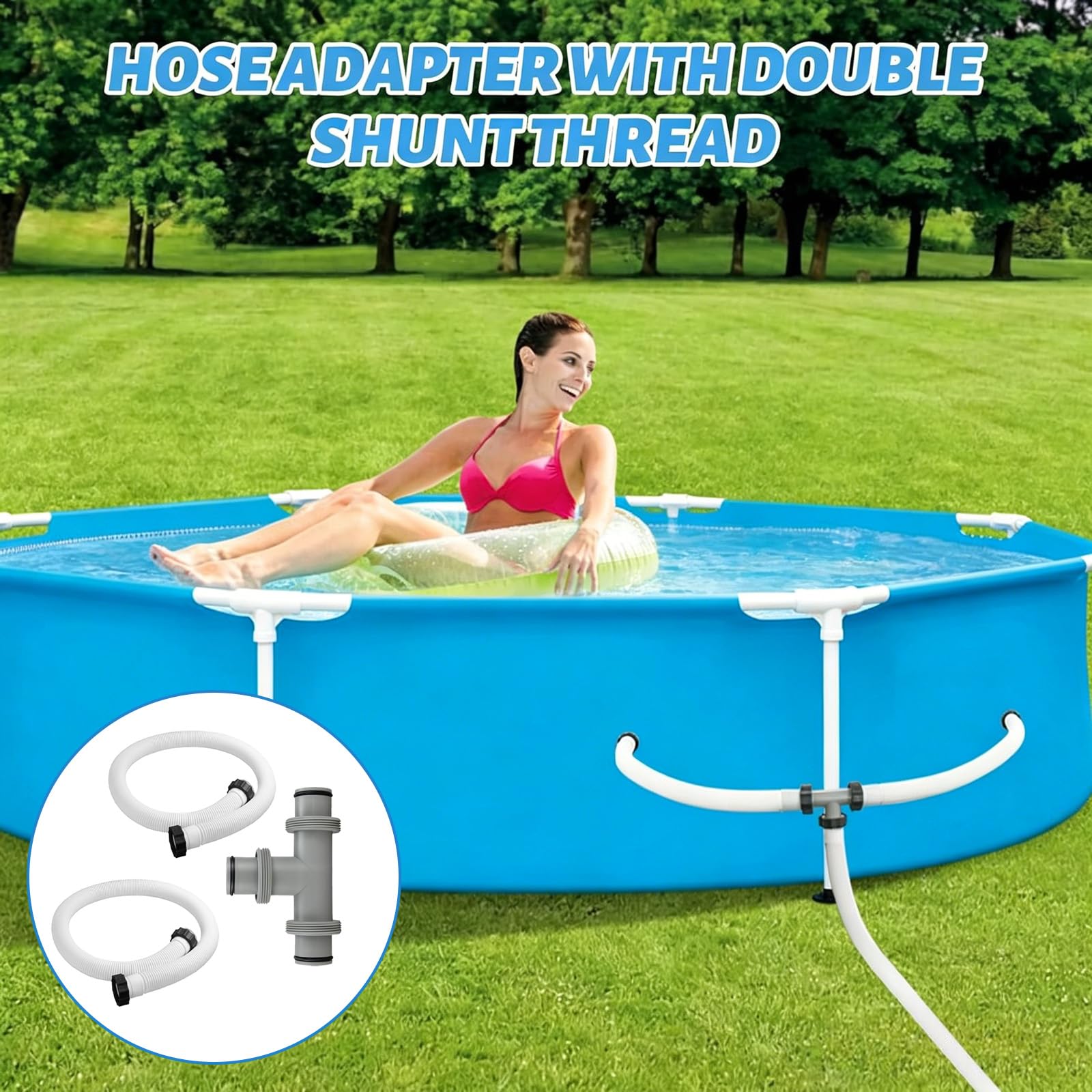 Poolschlauch 38mm,2 Stück Schlauch für Poolpumpe 150cm,Schwimmbadschlauch,mit 3 Wege Schlauchverbinder,Poolpumpenschlauch,für Poolpumpe Filterpumpe Schwimmbad