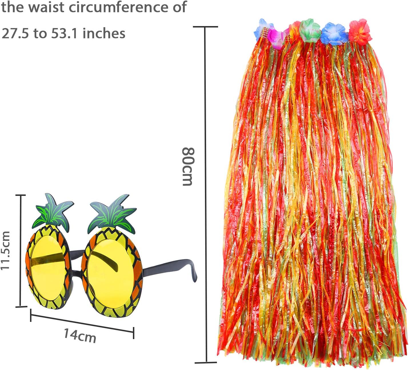 Elcoho 8 Pieces Grass Skirt Sunglasses Leis Necklace Bracelet Set Luau Decorations for Kids and Adults - Image 3