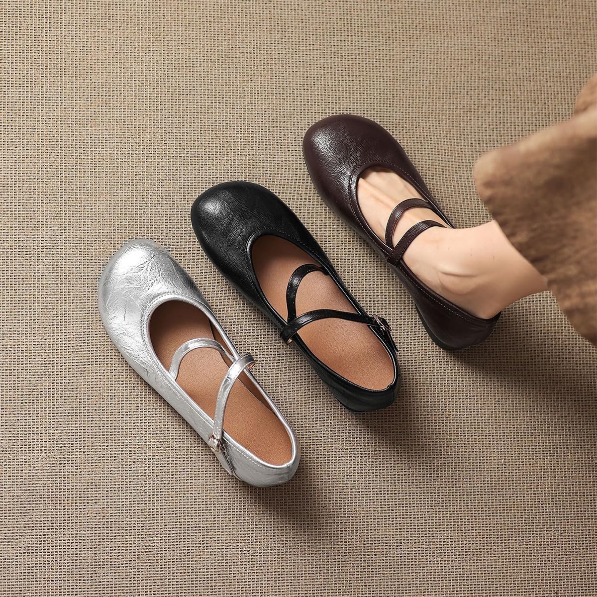 Ballerine Mary Jane Donna Doppia Cinturino Punta