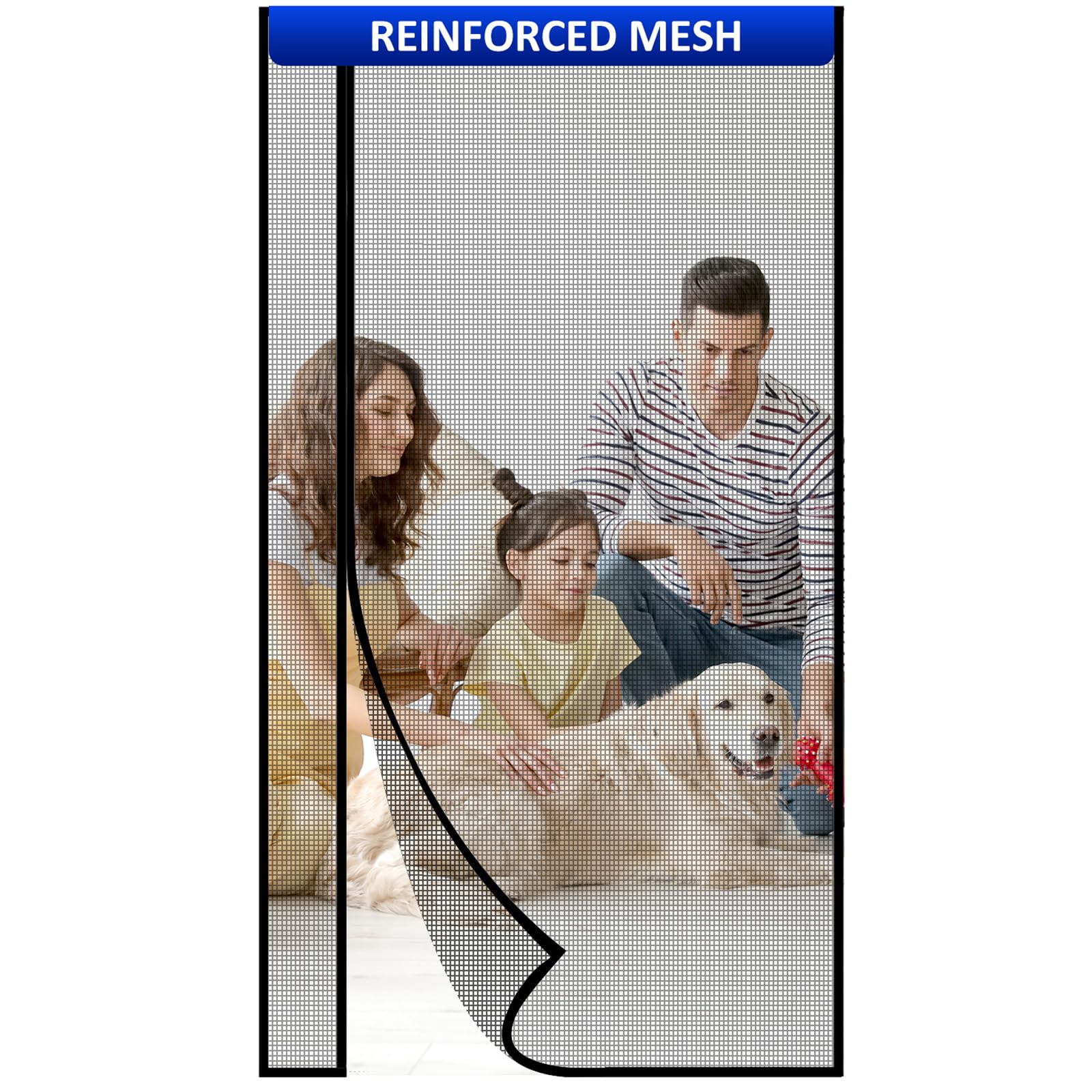 Magnetic Screen Door Left Right Side Opening Polyethylene Terephthalate Mesh Greater Than Fiberglass and Polyester Easy Install Fit Door Size 36"x96"(Screen:39"x98")