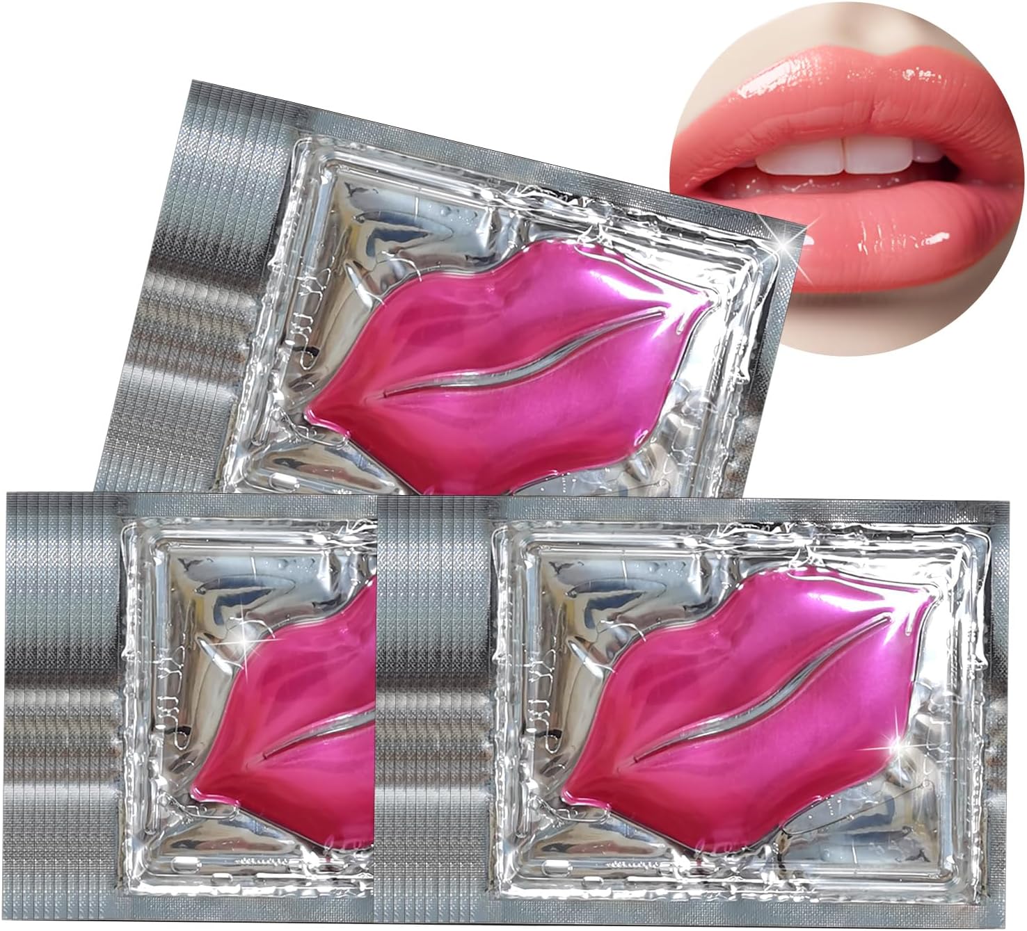 30 PCS Pink Crystal Collagen Hydrogel Lip Mask Set, Moisturizing and Hydrating Lip Plumper Gel Pads for Dry Lips, Make Your Lip Attractive and Sexy (Pink)