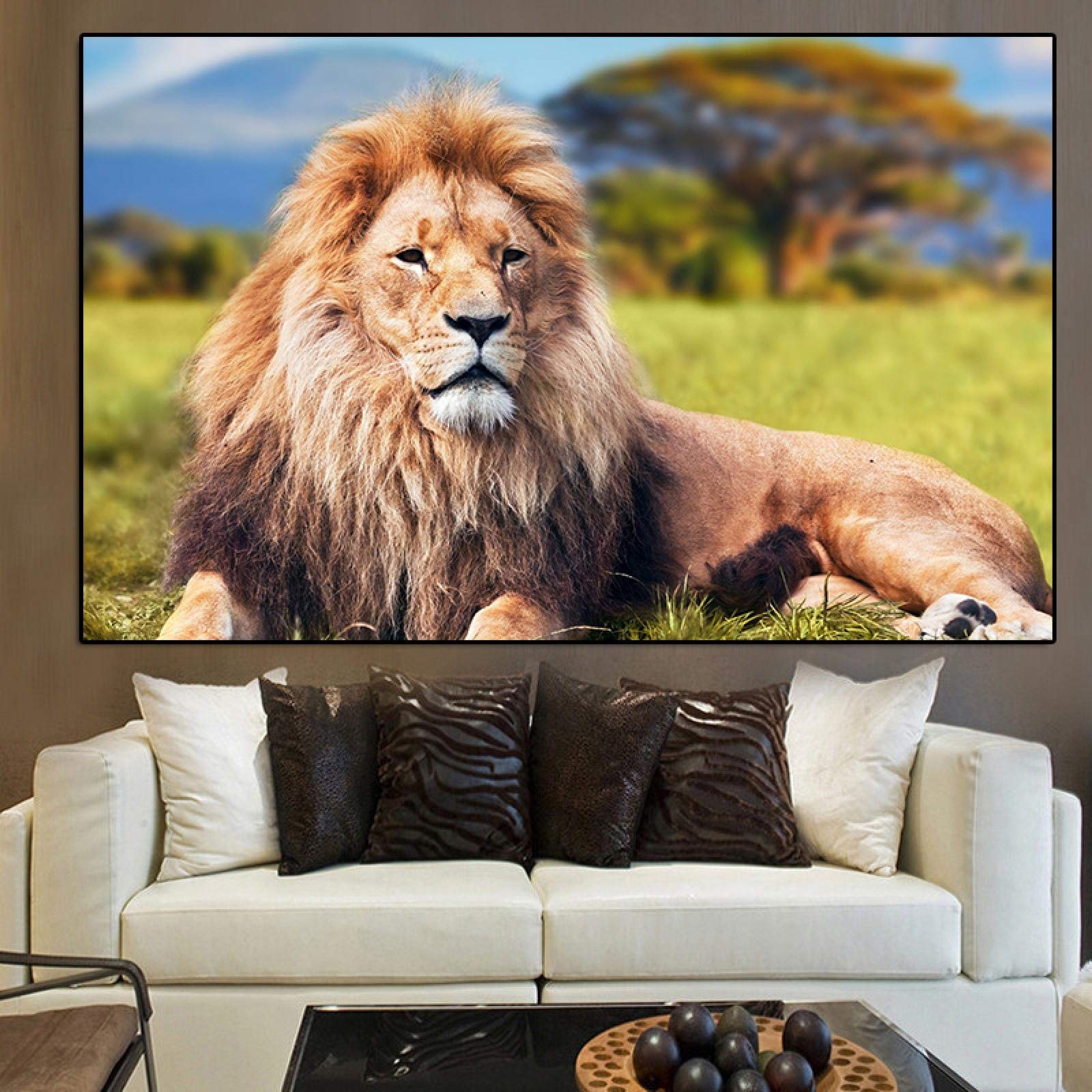 Amazon.co.jp: キャンバスにアフリカライオンの風景画野生動物の