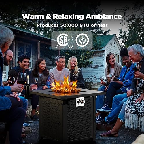 Miniatura 2 de Ciays Fogata de propano de 32 pulgadas para exteriores, mesa de fuego de acero de 50,000 BTU con tapa y roca de lava, añade calidez y ambiente a