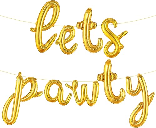 KatchOn, Letras de globos dorados de 16 pulgadas con texto en inglés Lets Pawty, suministros de fiesta de cumpleaños de perro para decoraciones de KatchOn, Letras de globos dorados de 16 pulgadas con texto en inglés Lets Pawty, suministros de fiesta de cumpleaños de perro para decoraciones de