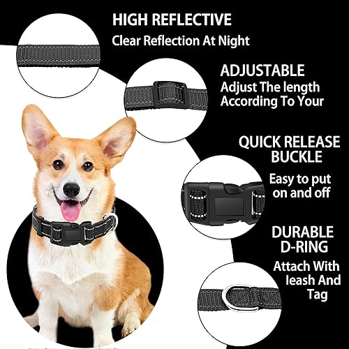 Miniatura 2 de Maiiu Collar reflectante para perro con hebilla de bloqueo de seguridad, collares de nailon suaves y transpirables ajustables para perros pequeños,