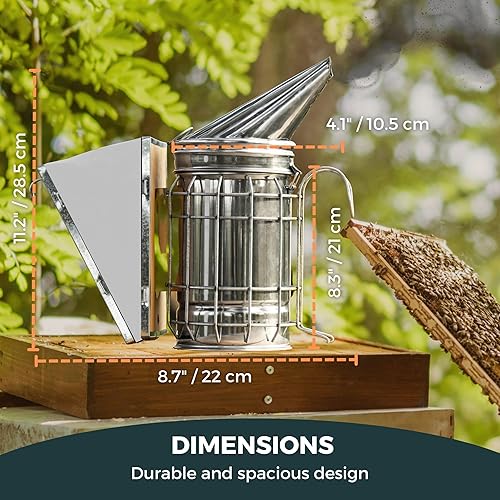 Miniatura 2 de SunVara Ahumador de abejas de acero inoxidable para apicultura, suministros de apicultura, colmena de abejas con escudo térmico, herramientas de