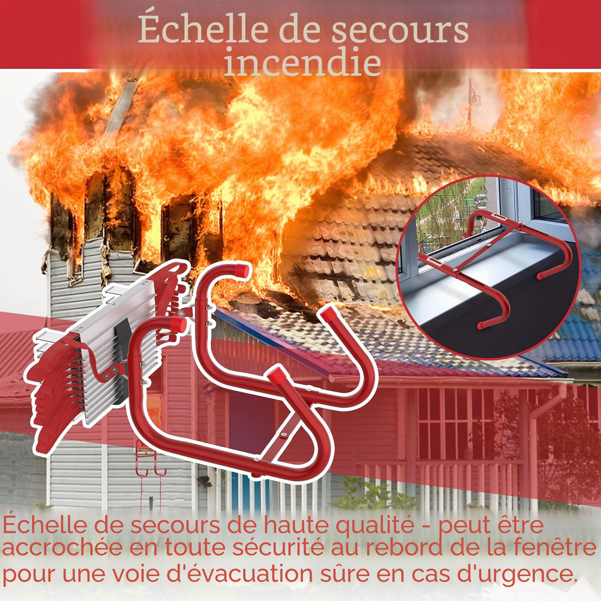 YRHome Échelle de sauvetage en aluminium ignifuge de 15 m pour usage domestique - Échelle de sécurité pliable - Échelle de secours - Échelle de pompier pour les situations d'urgence - 450 kg - Pour la
