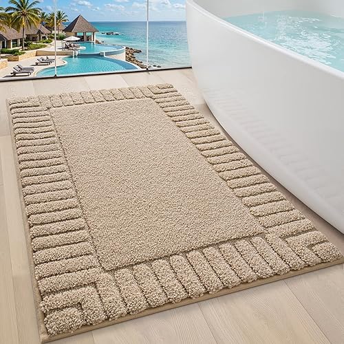 LUMI Alfombras de baño antideslizantes con parte trasera de goma, alfombra de baño de microfibra de felpa extrasuave, absorbente, lavable a máquina,