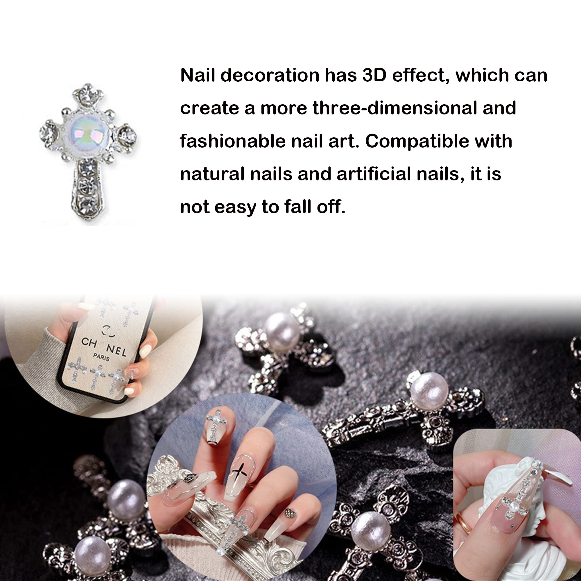 30 Stück 3D Kreuz Nagel Charms Mit Strass & Perle – DIY Nail Art Für Tolle Nägel!