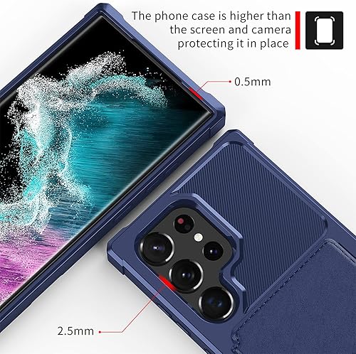 Miniatura 5 de Funda para Samsung Galaxy S23 Ultra - Funda tipo cartera con bolsillos para tarjetas de piel sintética para Samsung Galaxy S23 Ultra 2023 (azul)