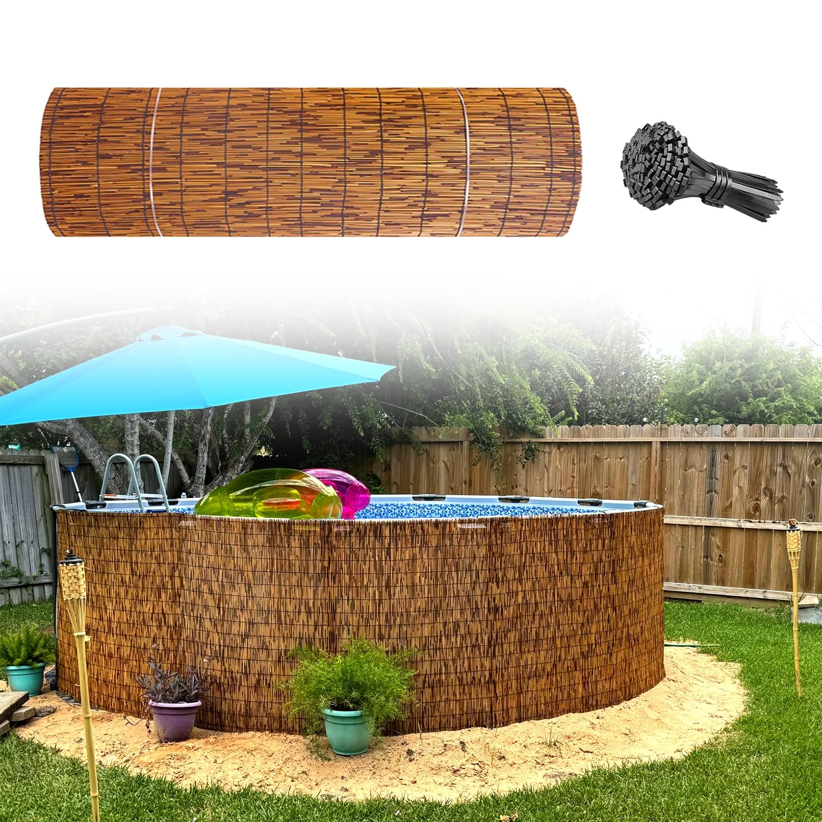 Bambusowy parawan ogrodzeniowy o szerokości 50180 cm, do użytku na zewnątrz, bambusowy, do pawilonu, ochrona prywatności, laski, balkon (165 x 500 cm)