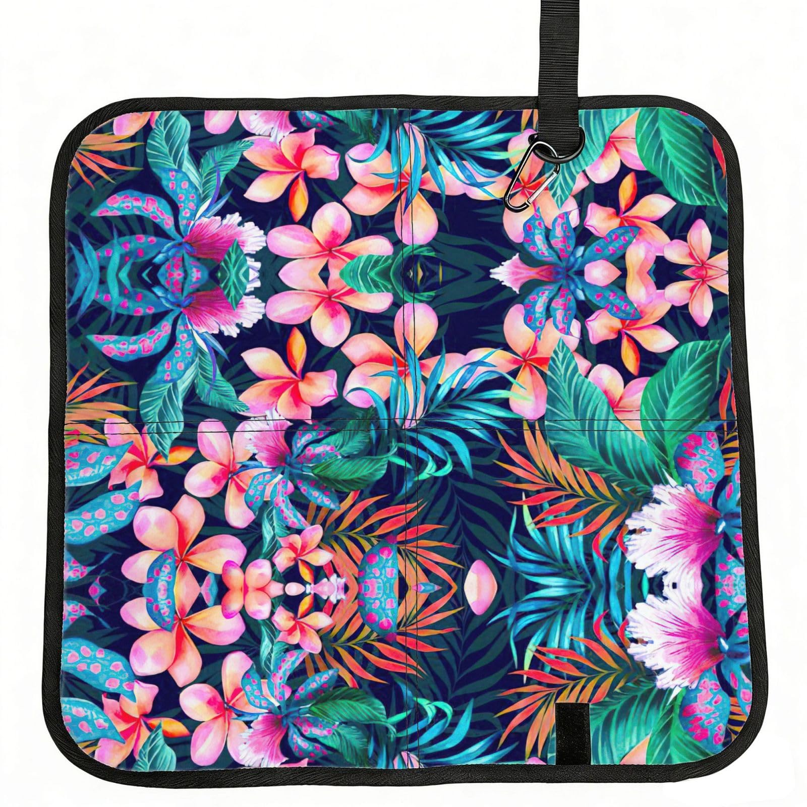 SDEGTHO Tropical Flowers Printed Foldable Seat Pad with Closure, Lightweight Cushion for Airplane Travel Camping