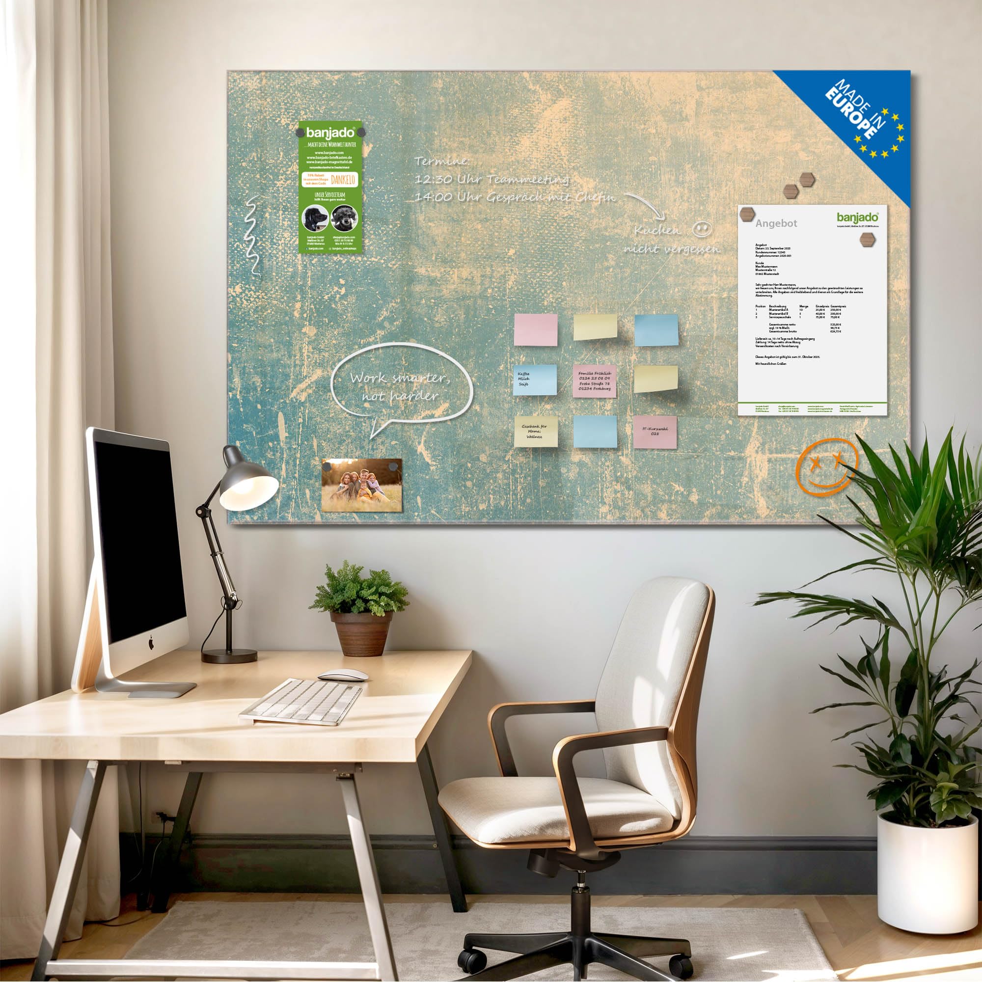 banjado Glas-Magnetboard in 120x80cm für Notizen mit abstraktem Muster