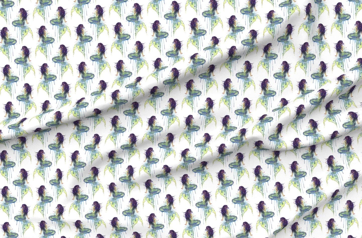 Spoonflower Fabric - Mermaid Watercolor Tail Seaside Girls Room Beach Fantasy Mythical Printed on Minky Fabric by The Yard - Sewing Baby Blankets Quilt Backing Plush