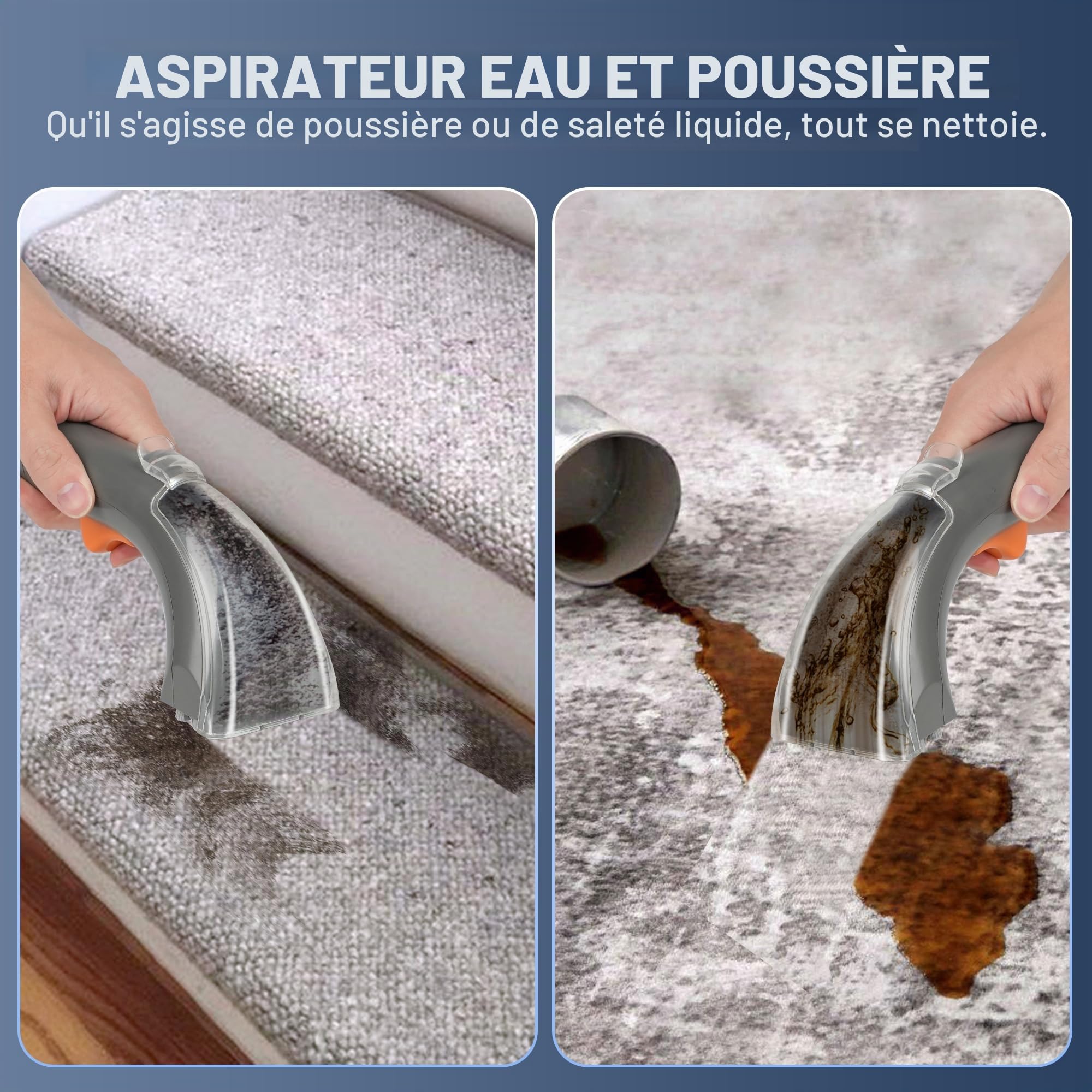Nettoyeur de tissus d'ameublement 400 W, 12 kPa – Aspirateur portable avec système à 2 réservoirs, nettoyant pour tapis et détachant pour canapé, tapis, voiture, lit et tapis