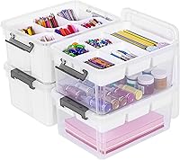 Vista 14 de Citylife - Contenedores de almacenamiento de plástico transparente de 17 cuartos de galón con bandeja extraíble, caja de cierre apilable con asa