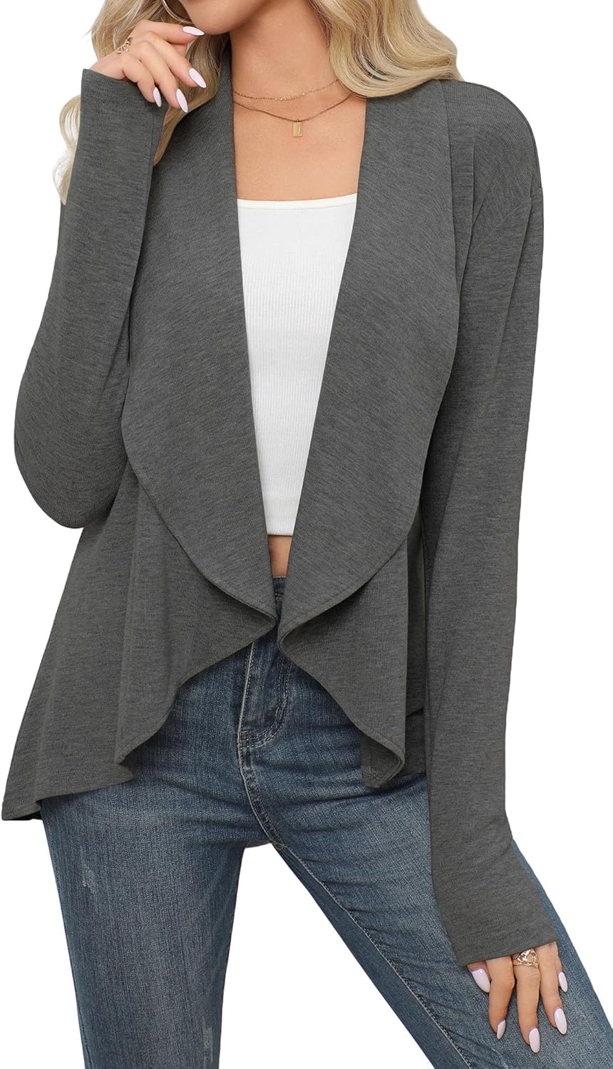 HIYIYEZI Cardigans for Women Casual Long Sleeve Open Front Soft Draped Lapel Cardigans