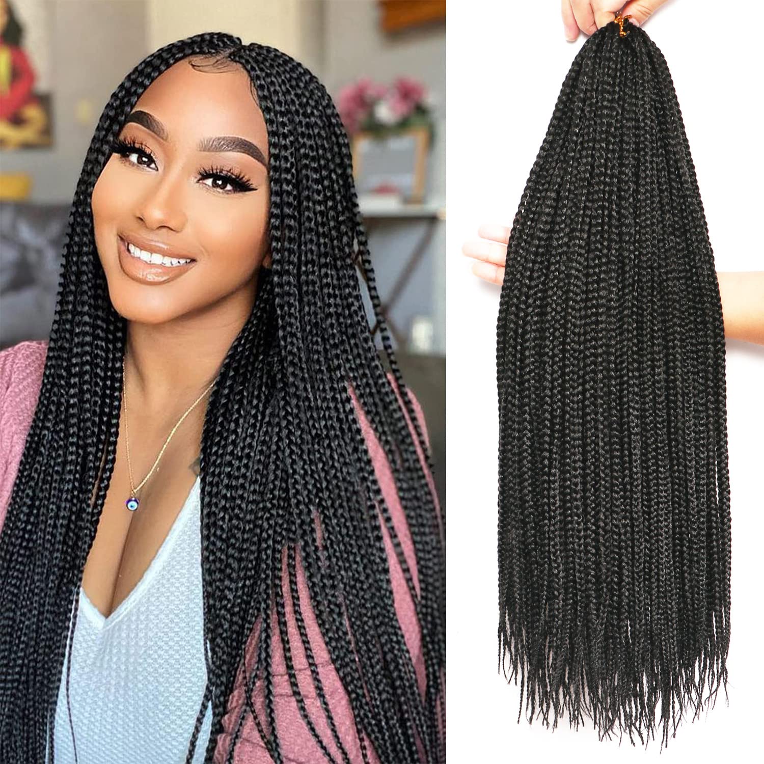 7 confezioni all'uncinetto Braids Meches extension capelli naturali per trecce africane parrucca nera parrucca donna naturale treccia africana donna (66 cm(confezione da 7), #1B)