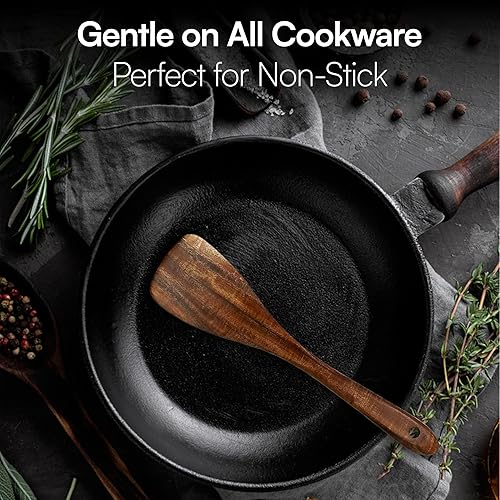 Miniatura 4 de Juego de utensilios de madera de teca premium, 7 cucharas y espátulas de cocina hechas a mano, antiadherentes, duraderos, resistentes al calor para