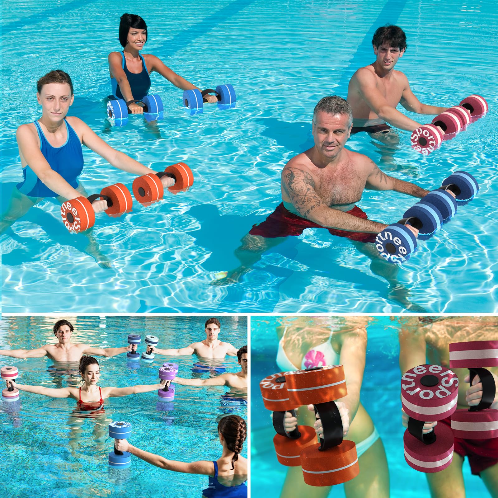 Sportneer Lot d'haltères en mousse EVA pour l'aquagym et l'aquafitness, appareils d'aquagym et accessoires pour un entraînement efficace de l'eau