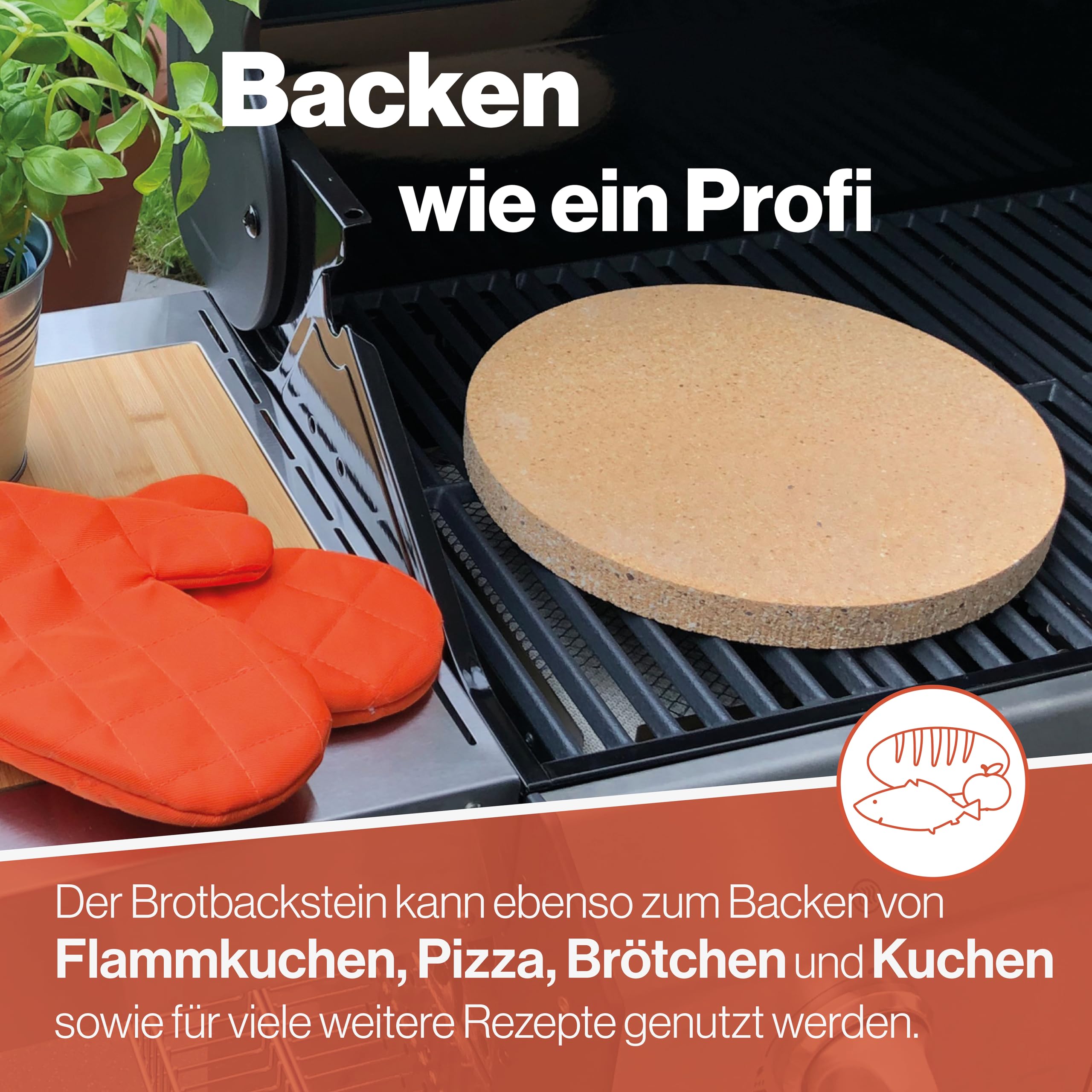 Feuerfest 123 - Pierre à pain en chamotte Ø 31 x 2,5 cm - Pour four et barbecue (au gaz) - Véritable brique en chamotte, brique pour pain croustillant et aéré, chamotte alimentaire