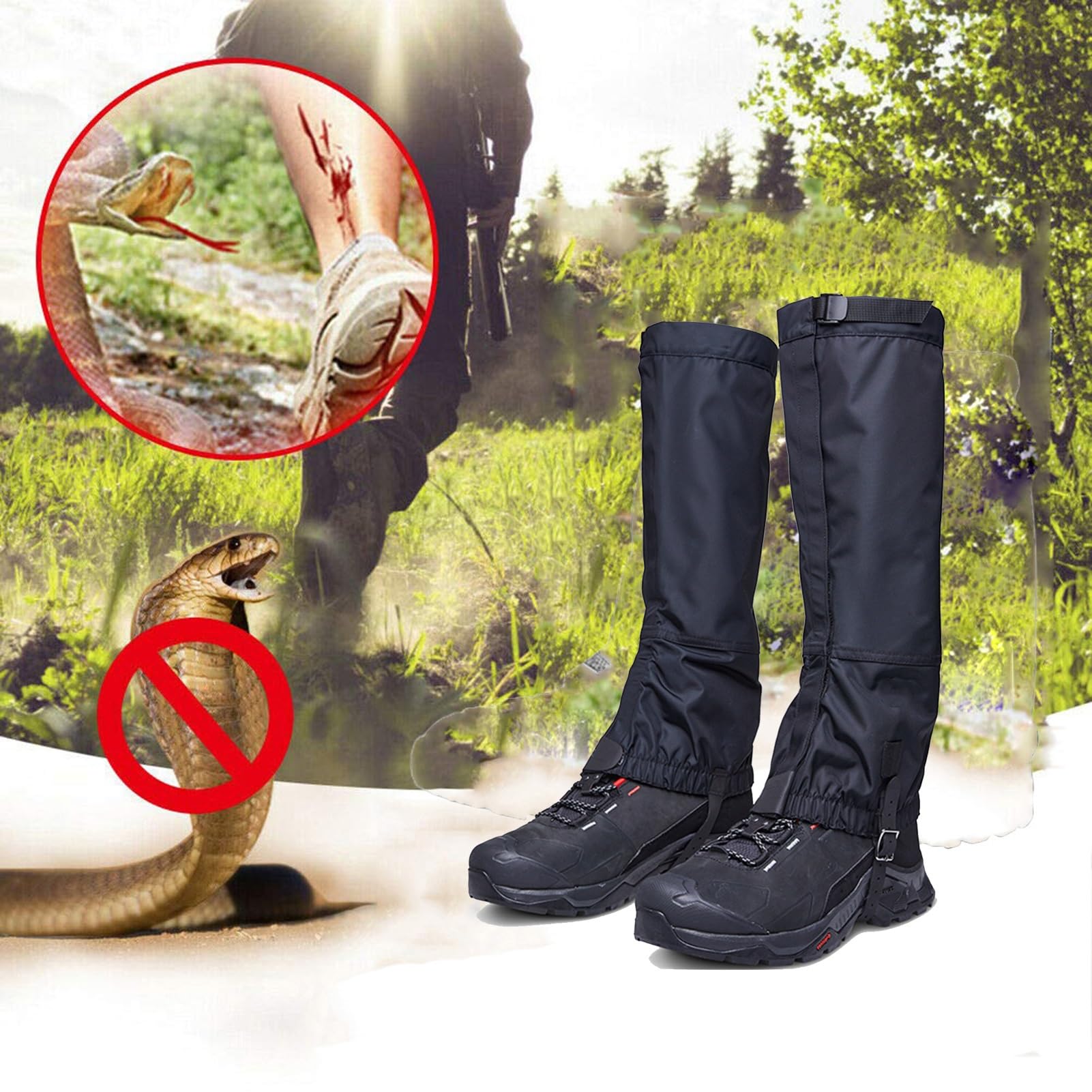 Guêtres de jambe, avec fond élastique for éviter les morsures de serpent, guêtres de raquettes, guêtres d'extérieur, adaptées à une utilisation en extérieur et adaptées à tous les mauvais temps