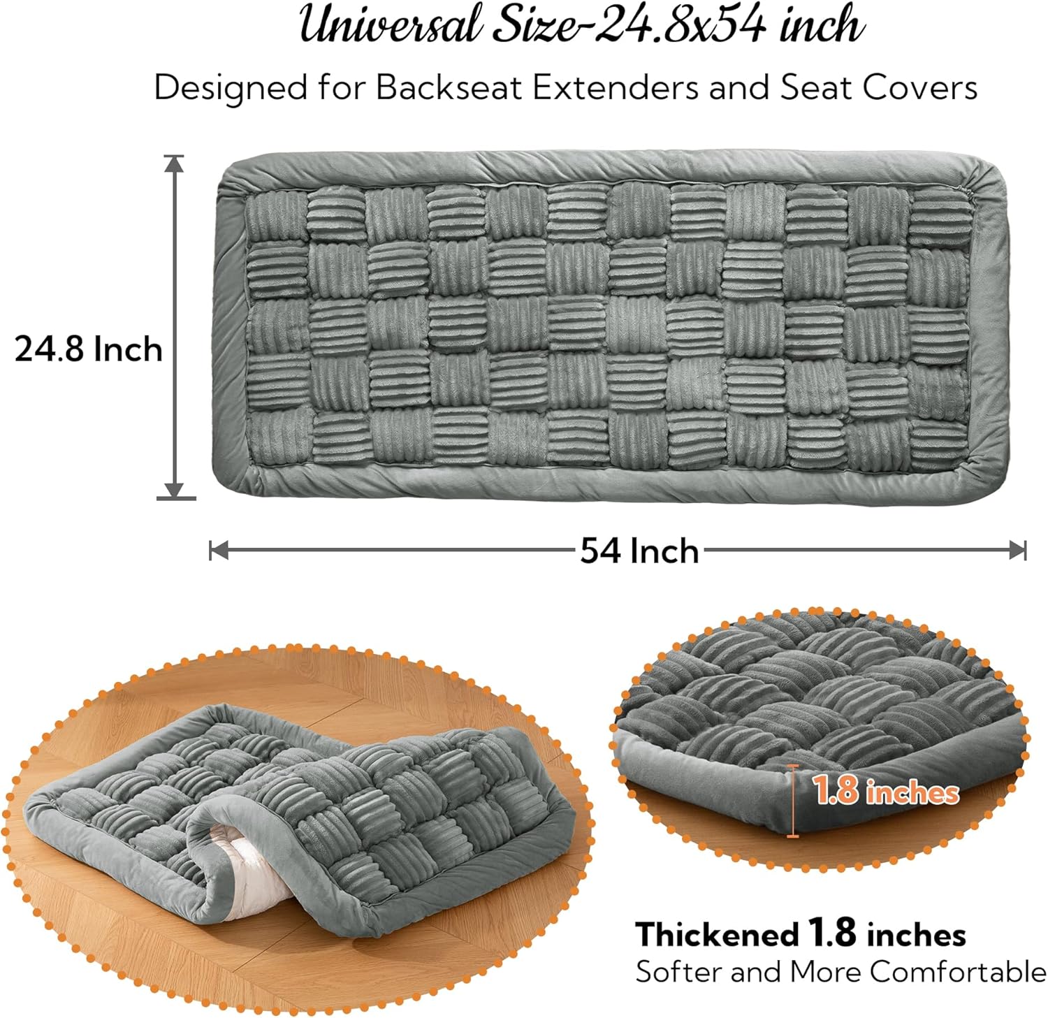 Soulbond Dog Bed for Car Back Seat Soft Plush Backseat Pet Bed Mat Non-Slip Travel Pet Mat, Fuzzy Plaid Dog Seat Cover, Fit for Backseat Extenders and Trucks SUVs (Light Gray, 54" x 24.8")