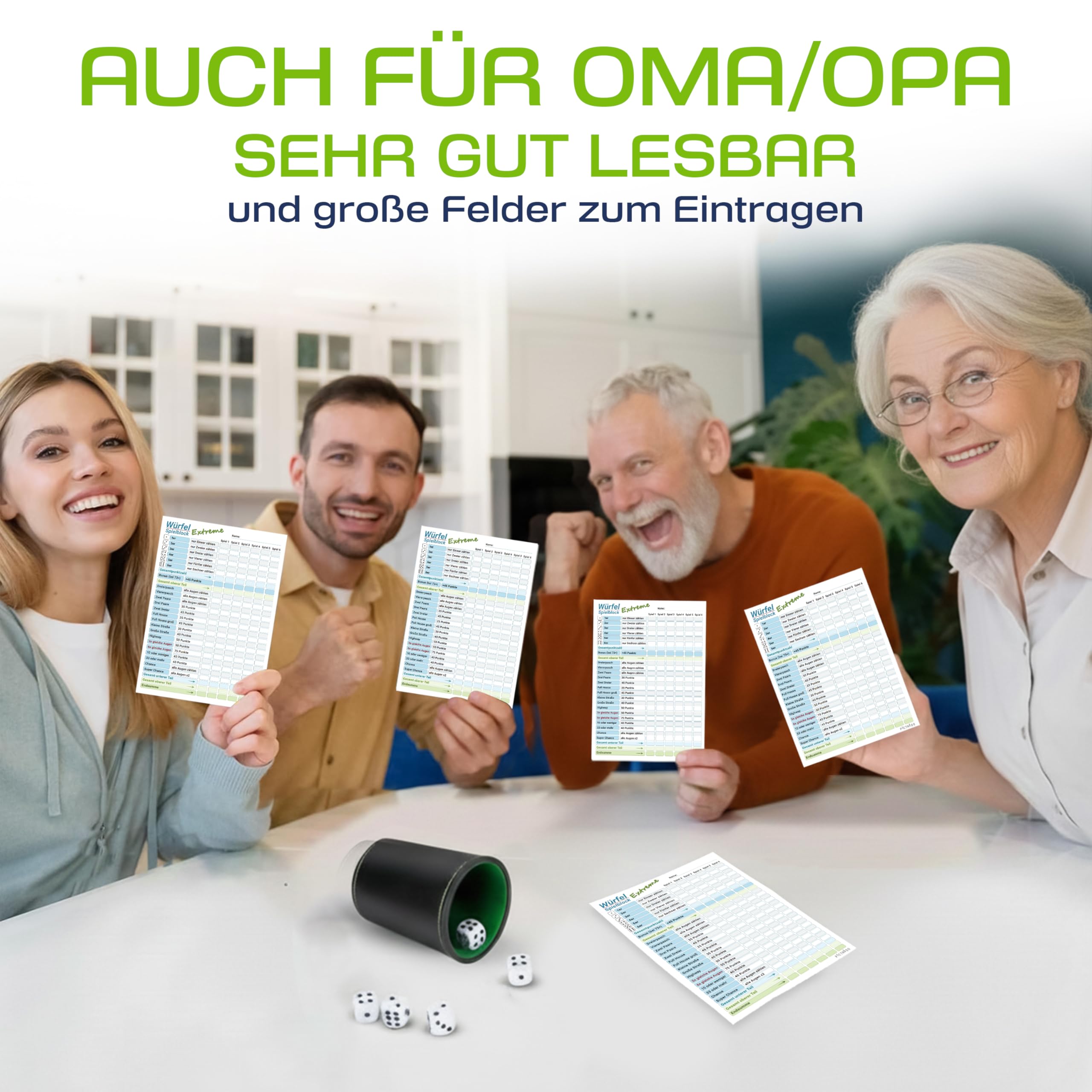 PICTALOO Würfelspiel Extreme Block DIN A5, gut lesbar und übersichtlich gestaltet, moderner Ersatzblock, Spielblock groß, auch für Senioren und Kinder geeignet, Würfel Spiel Set, Familienspiel (1)