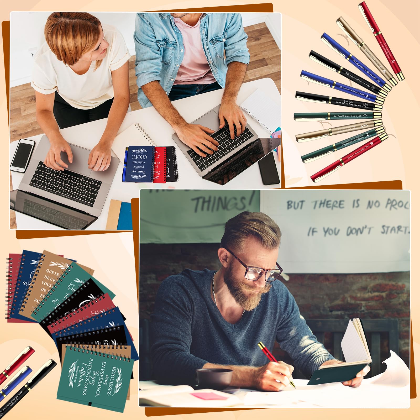 Coffret cadeau chrétien 20 carnets et stylos chrétiens en vrac journaux de prière avec versets bibliques stylo à bille religieuses inspirantes cadeaux pour lui elle collègue d'église,Multicolore