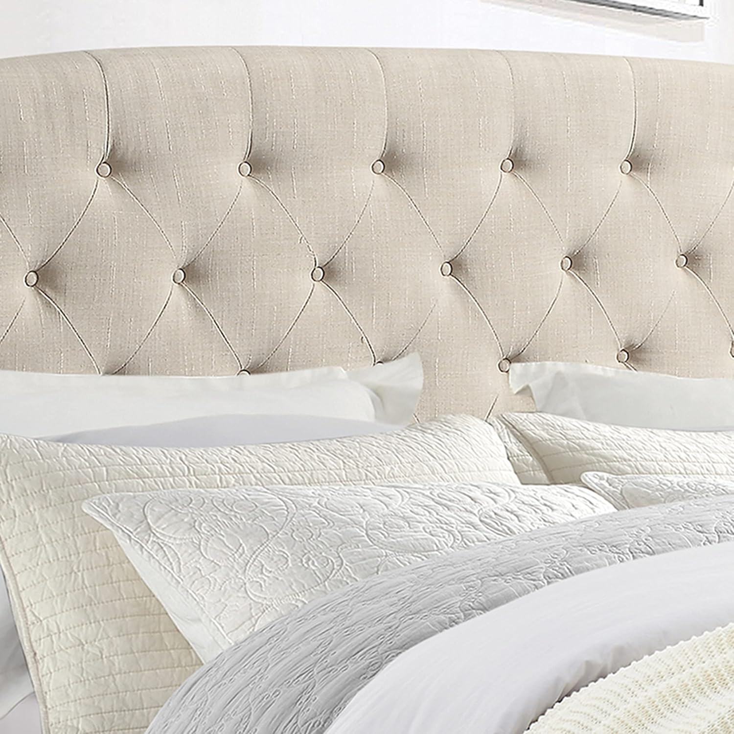 Rosevera Essential Wingback Platform Bed Frame with Tufted Headboard/Fabric Upholstered Bed Frame/Wood Slat Support/Easy Assembly,King,Beige