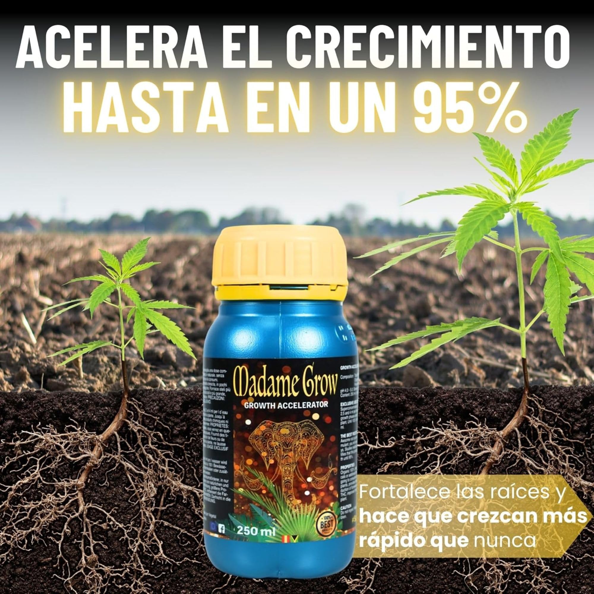 MADAME GROW Kit Kamala 3 x 1 Litro | Pack Fertilizantes Crecimiento Antiestrés y Engorde | Enraizante + Jabón Potásico + Engordador K30 | Pack 3 Abonos Orgánicos