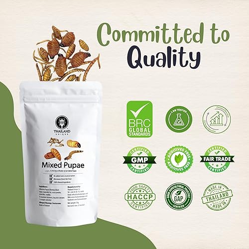 Miniatura 7 de Thailand Unique Pupas mixtas de gusanos  Bolsa de 0.53 oz de gusanos de seda, supergusanos, gusanos de comida y sagú, insectos comestibles para
