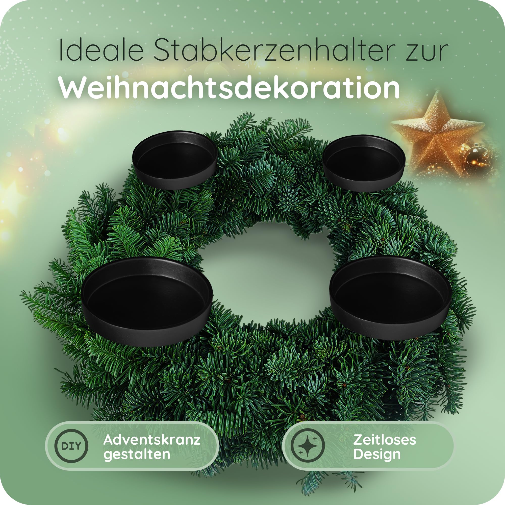 Novaliv 12X Kerzenpick flach 8,5cm Schwarz Aluminium Weihnachtskranz Kerzenständer Adventskranzdeko Kerzenhalter Adventskranz Adventskerzenhalter Kerzenteller zum Stecken rund Kerzenpin - ohne Kerzen