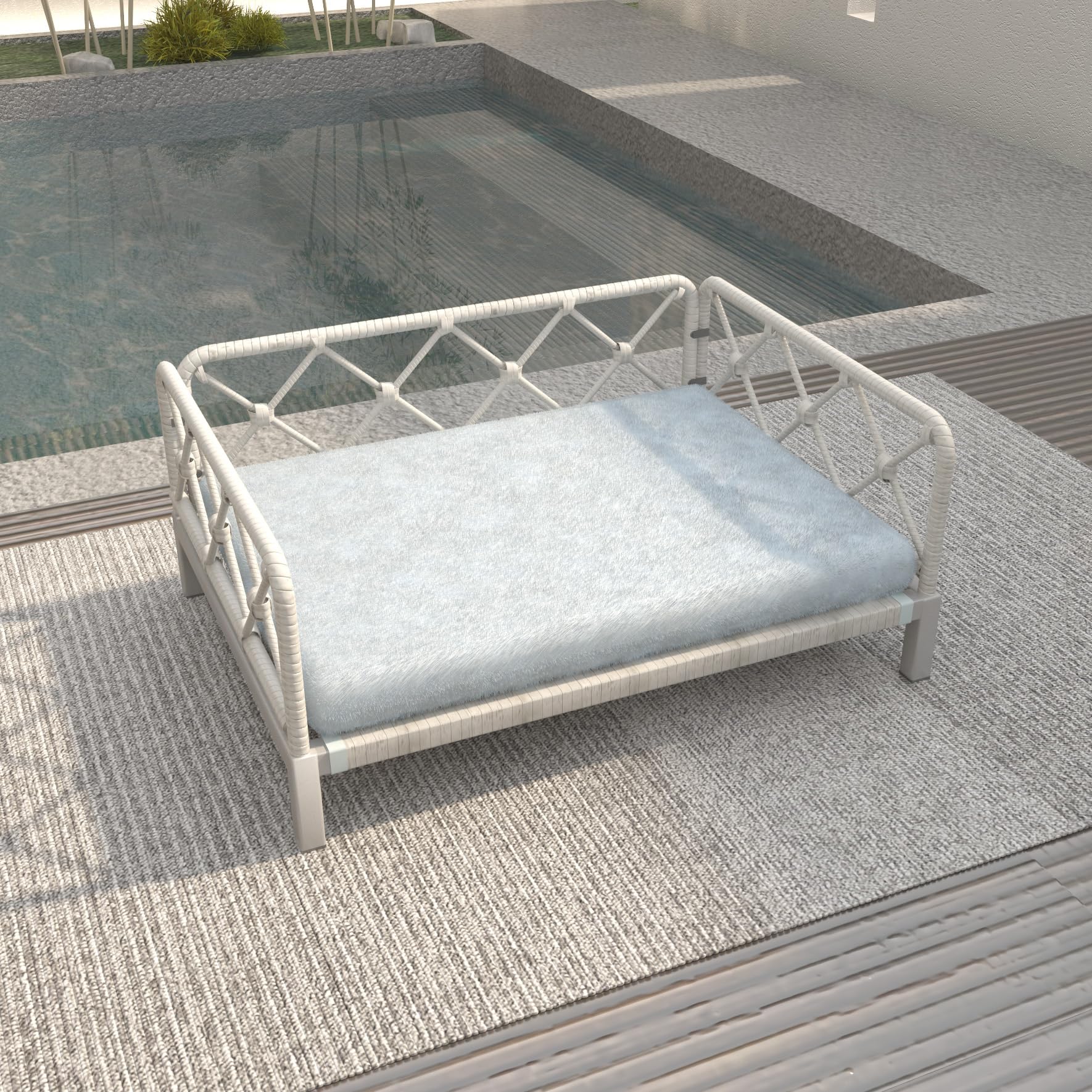 Elevated Waterproof Dog Beds with Egg Crate Foam Support, Outdoor Dog Sofa Bed PE Wicker Orthopedic Pet Bed with Washable Removable Cushion for Medium, Small Dogs (Light Gray) - image 3