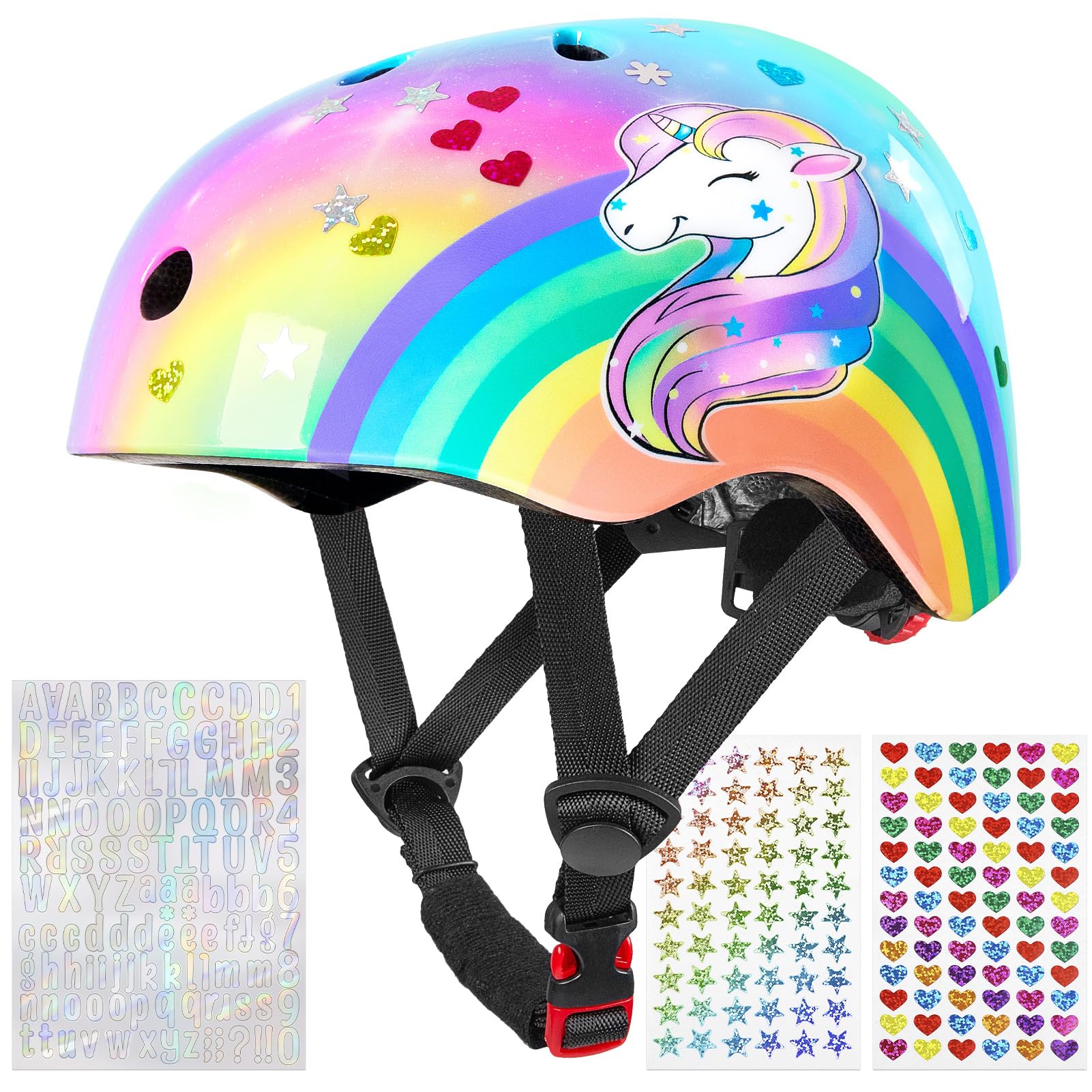 Kids Bike Helmet,Unicorn Castle Toddler Helmet Adjustable Skateboard Helmet Age 3-8 Years Cycling Skateboard Inline Skating Scooter,Rainbow — image 1
