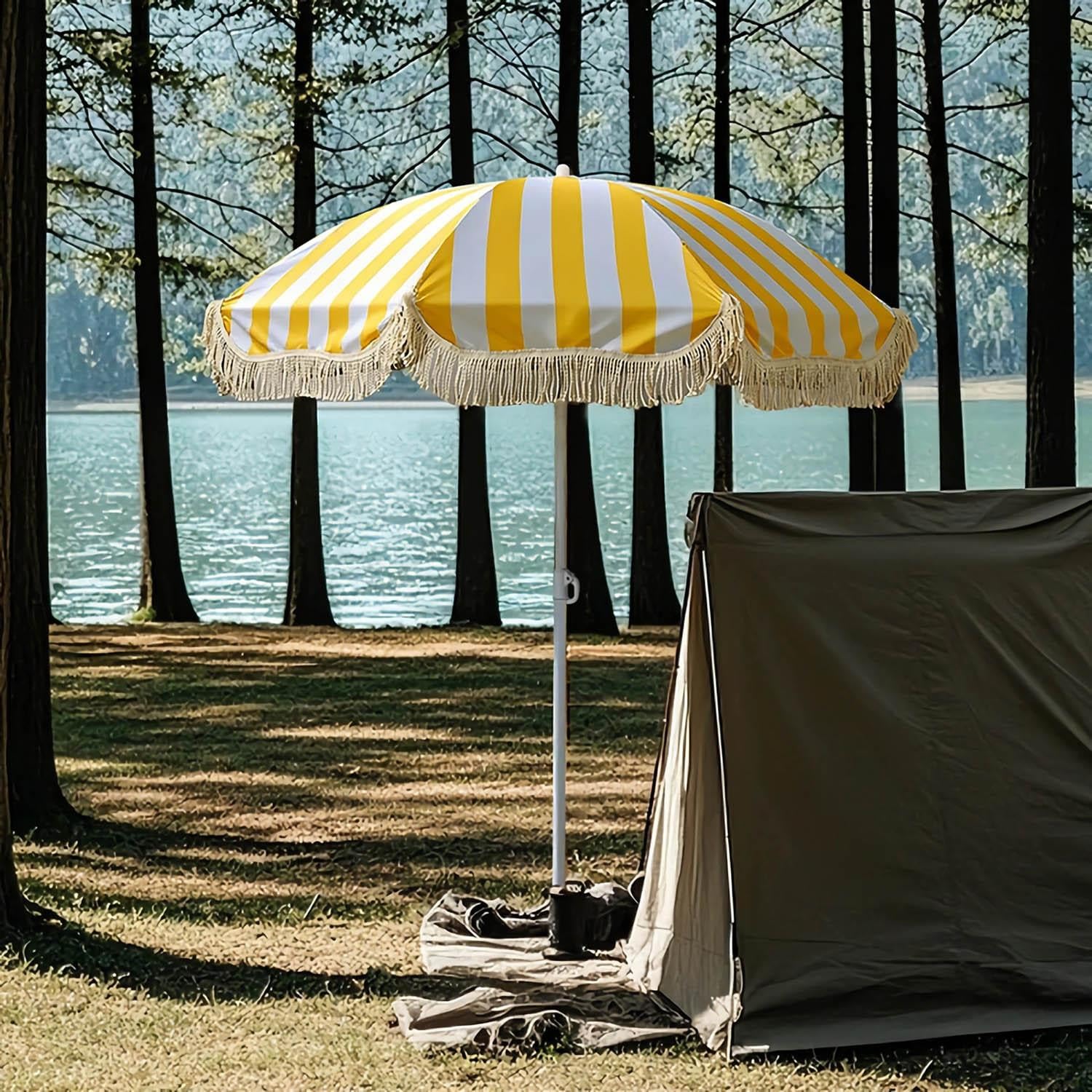 Parasol ogrodowy w stylu boho o średnicy 200 cm z frędzlami