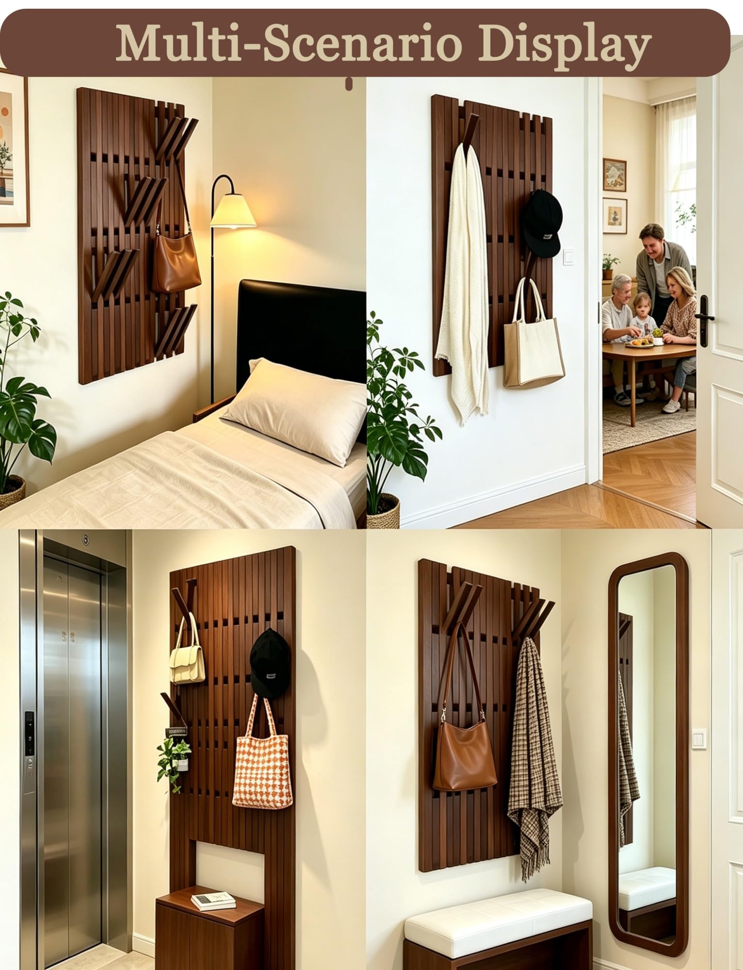 Perchero for colgar ropa, Perchero moderno for piano, Ganchos for colgar en la pared de madera maciza, Área de entrada, Gancho for ropa for abrigos, Bolsa, Sombrero, Paraguas(H49xW31.5in/125x80cm)