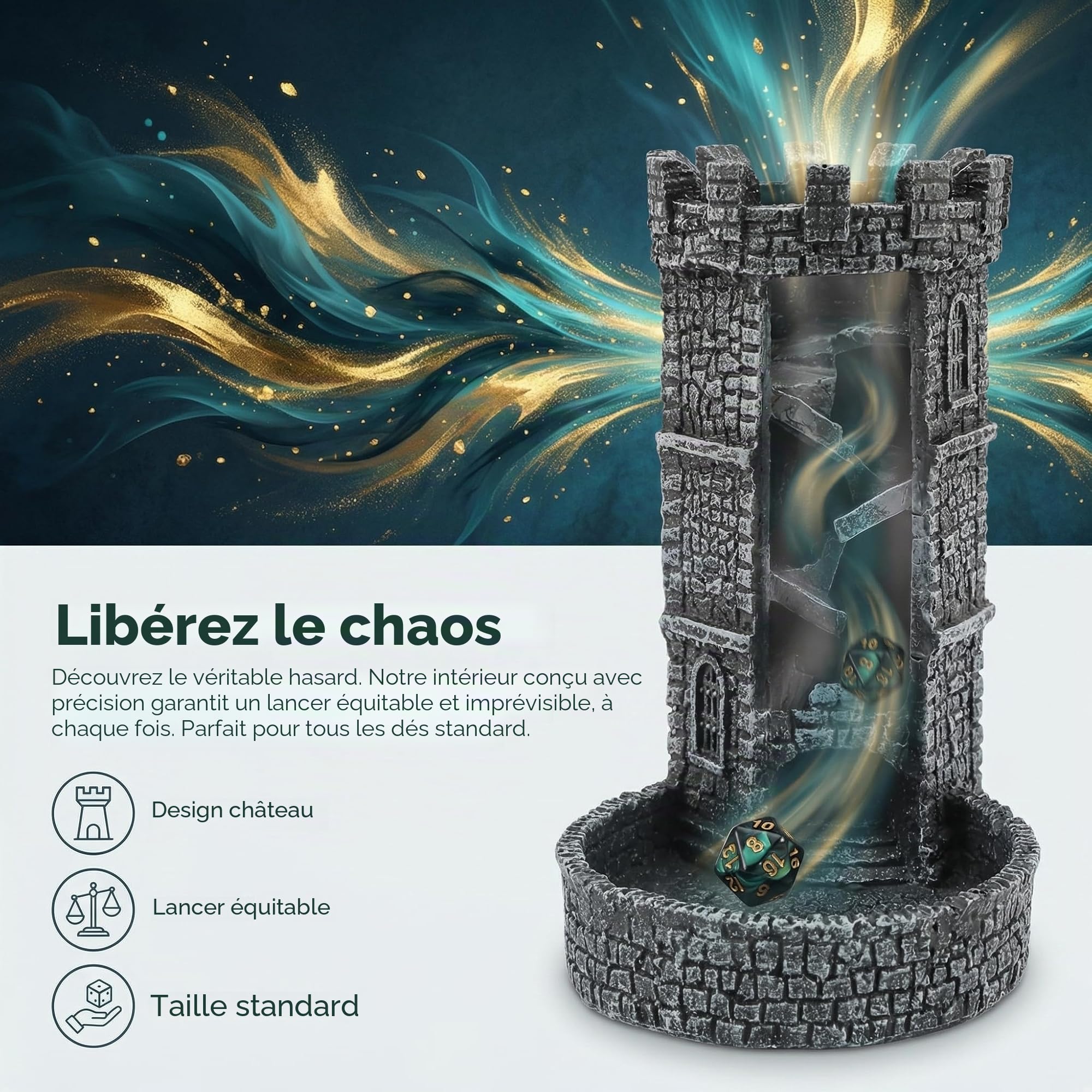 Castle Tour de dés avec plateau, tour à dés DND et plateau pour Donjons et Dragons pour jeux de société, D&D et RPG, MTG