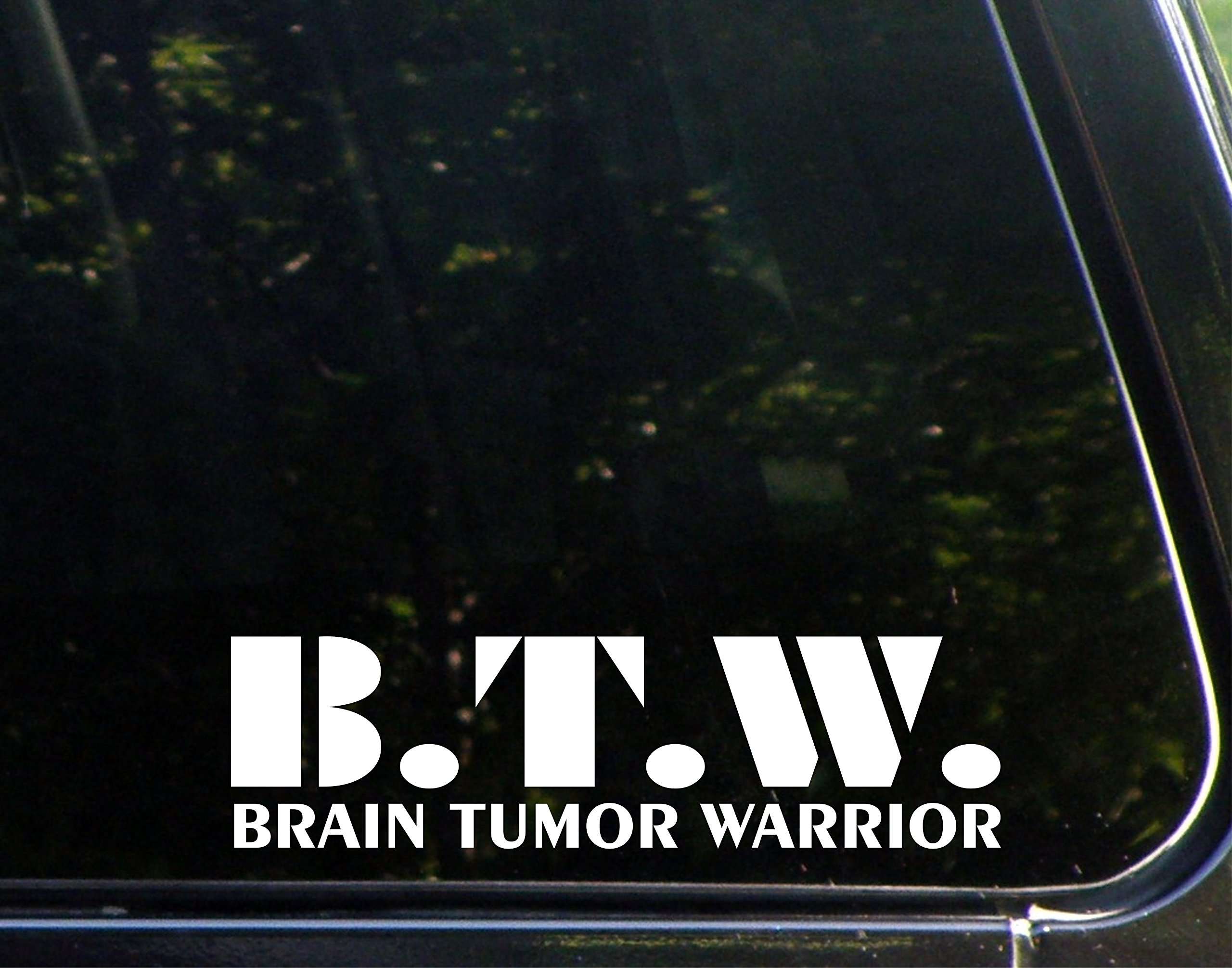 BTW Brain Tumor Warrior - 8 3/4" x 2 1/2" - Vinyl Die Cut Decal/Bumper Sticker for Windows, Trucks, Cars, Laptops, Macbooks, Etc.