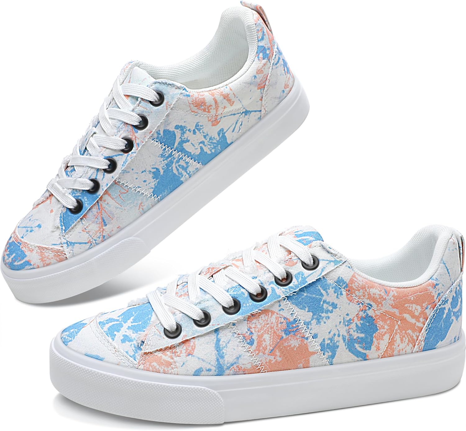 Obtaom Women's Canvas Sneakers Cute Lace up Fashion Sneaker Comfortable Skate Shoe for Lady Casual Tennis Flats