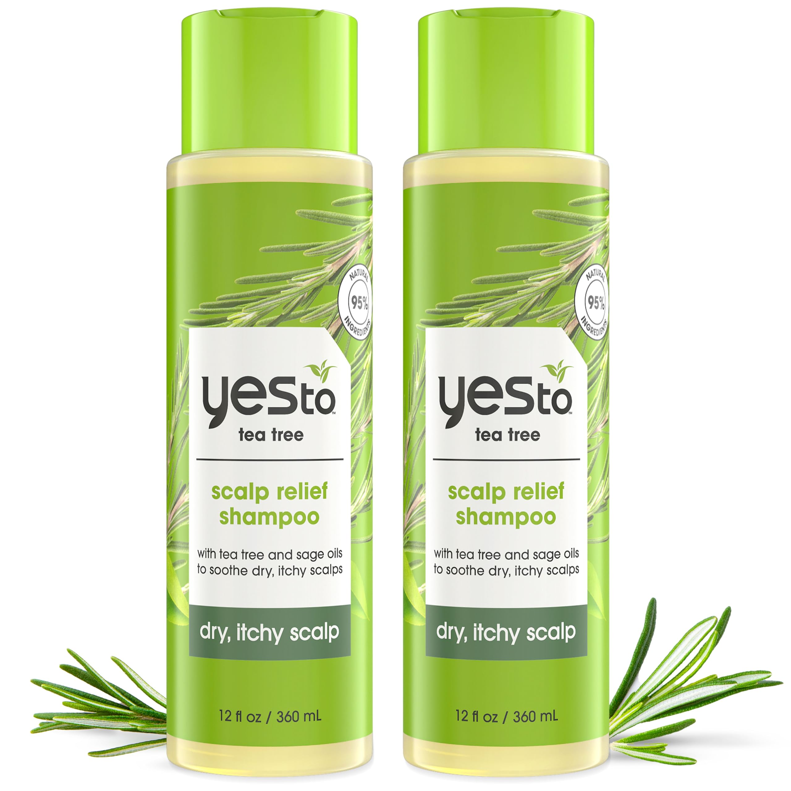 Yes ToTea Tree Scalp Relief Shampoo, pH Balancing Formula To Calm Dry Itchy Scalp While Moisturizing & Nourishing Hair, With Tea Tree & Sage Oil, Natural, Vegan & Cruelty Free, 12 Fl Oz 2PK