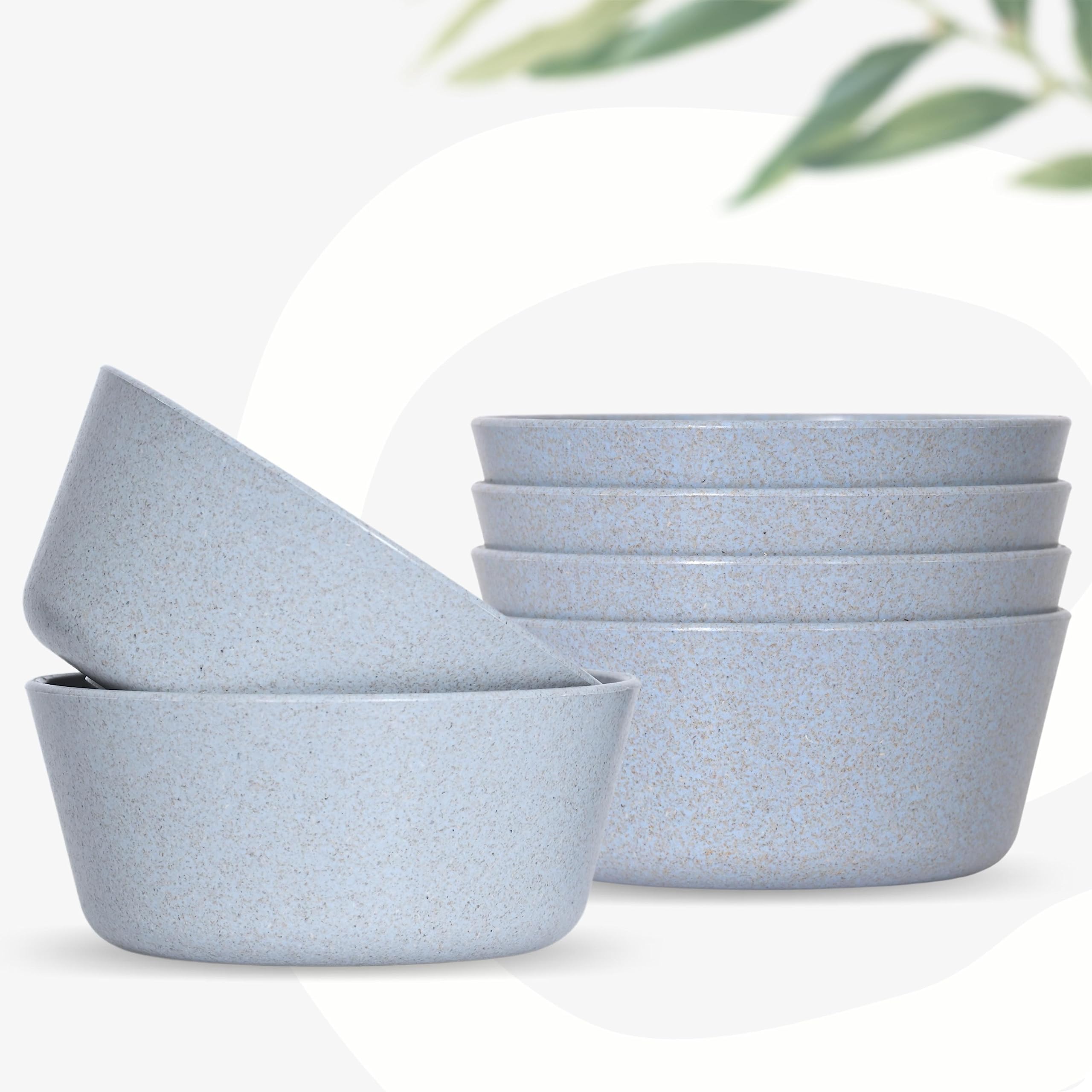 Eha Set of 6 Earth-Friendly Small Curry Bowls for Kitchen | 175 ml | Made with Bamboo Fibers & Rice Husk | Microwave Safe Bowl (Reheat Only) | for Hot & Cold Serving Bowl Set | Azure