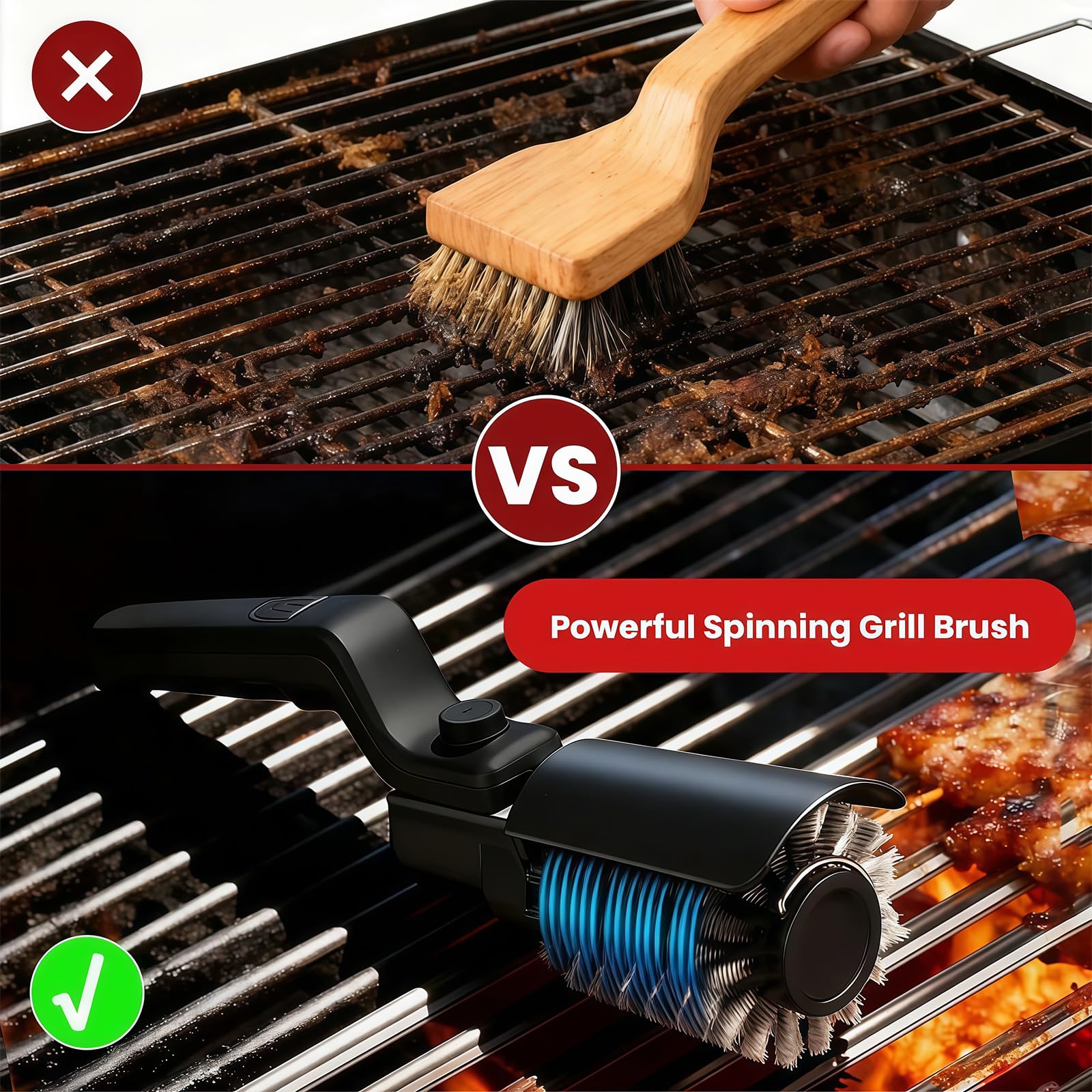 Speed Grillbürste mit wiederaufladbarem Akku für alle Grillarten Ergonomischer Grillreiniger